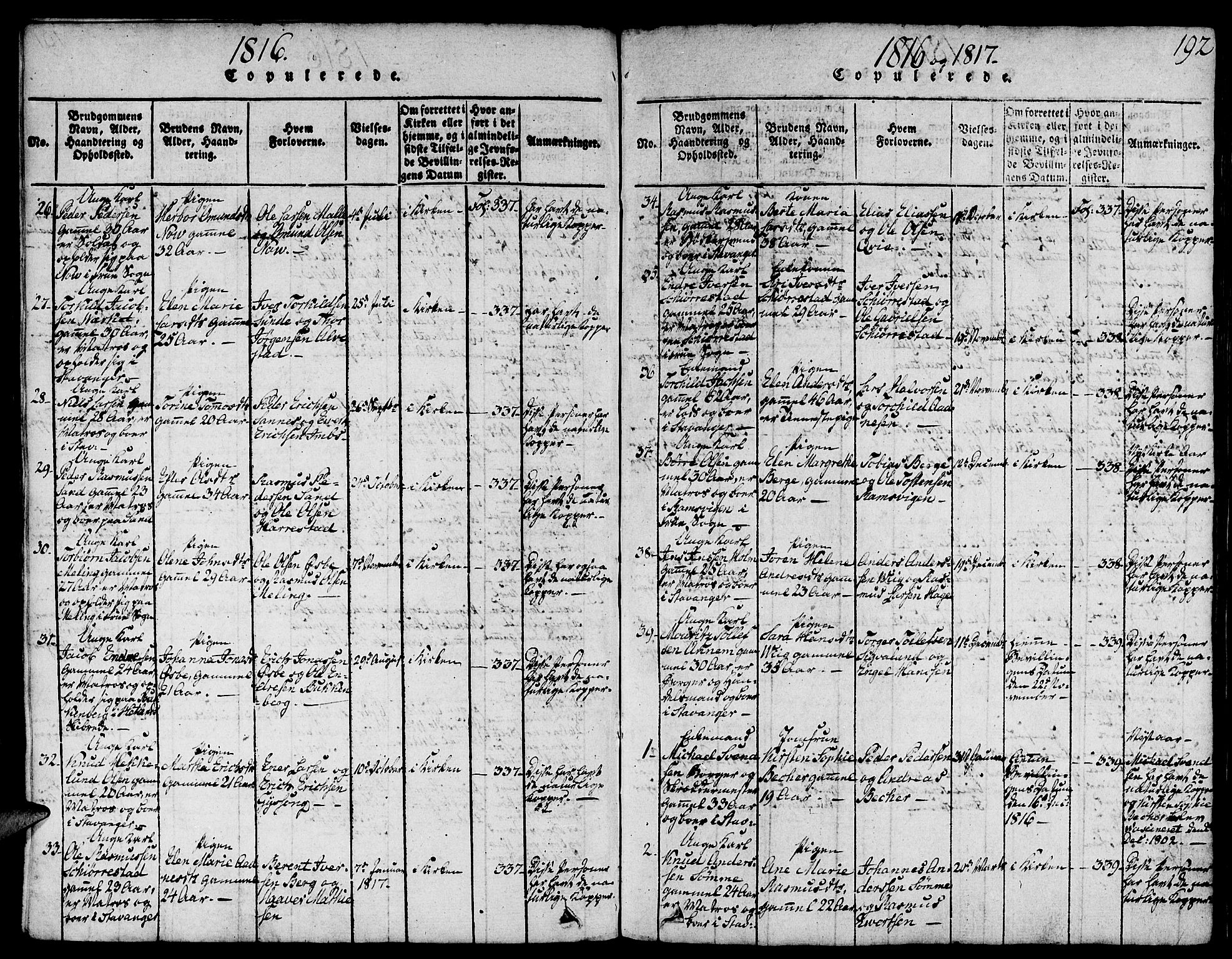 Domkirken sokneprestkontor, SAST/A-101812/001/30/30BA/L0008: Parish register (official) no. A 8, 1816-1821, p. 192