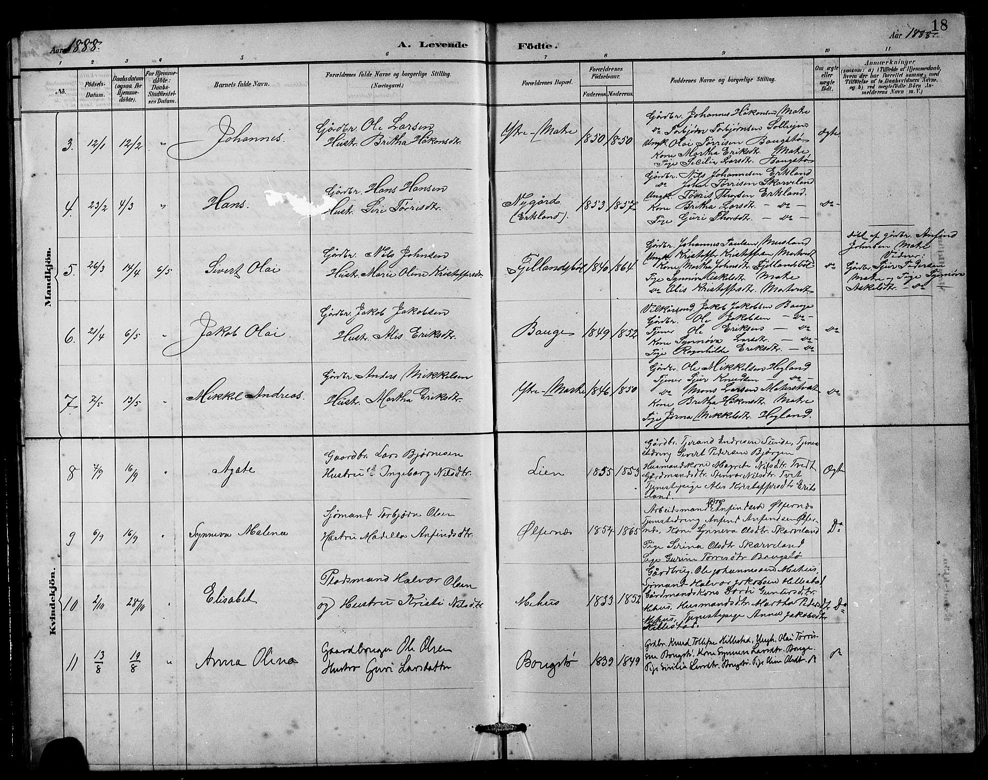 Husnes Sokneprestembete, SAB/A-75901/H/Hab: Parish register (copy) no. B 2, 1884-1914, p. 18