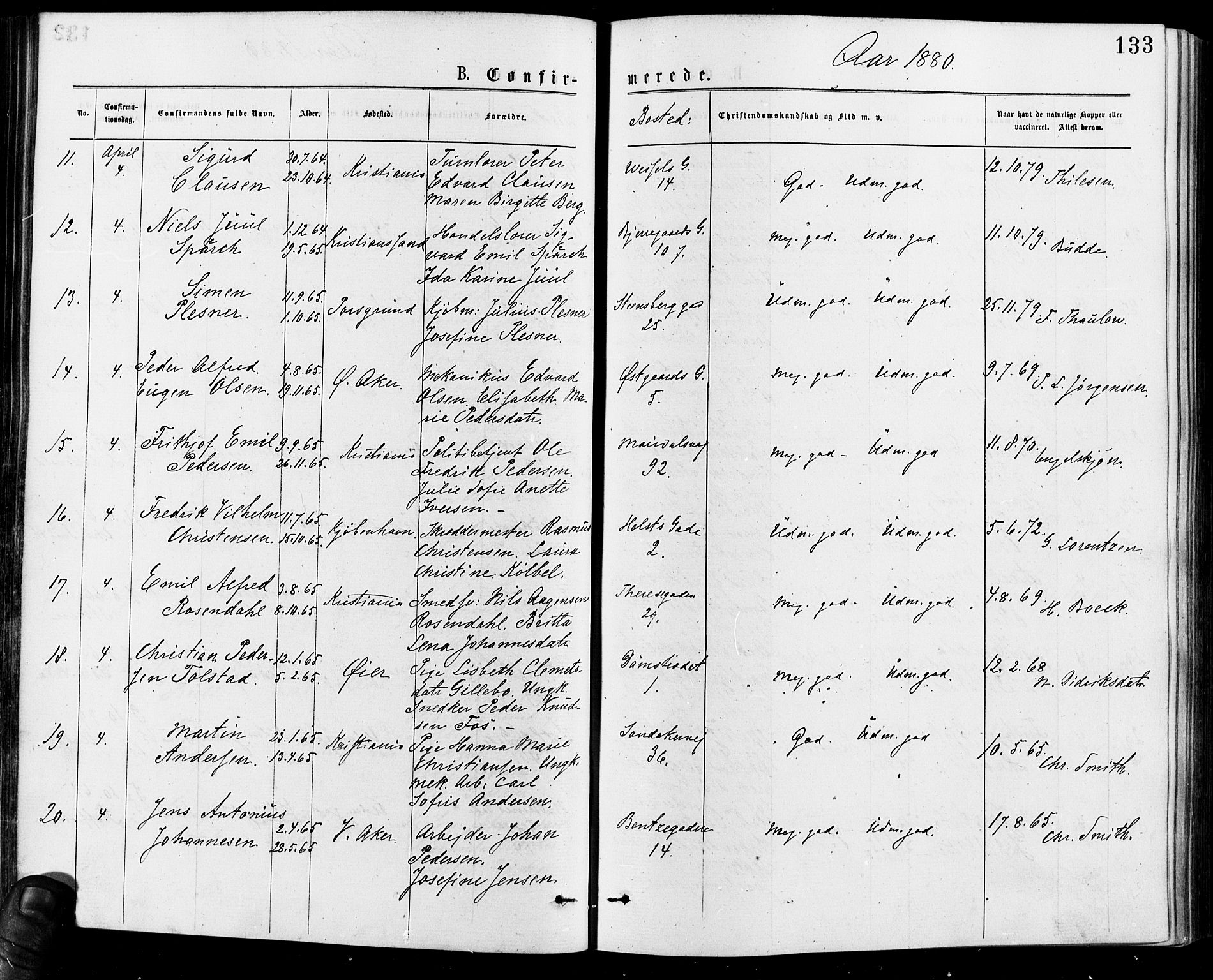 Gamle Aker prestekontor Kirkebøker, AV/SAO-A-10617a/F/L0005: Parish register (official) no. 5, 1873-1881, p. 133