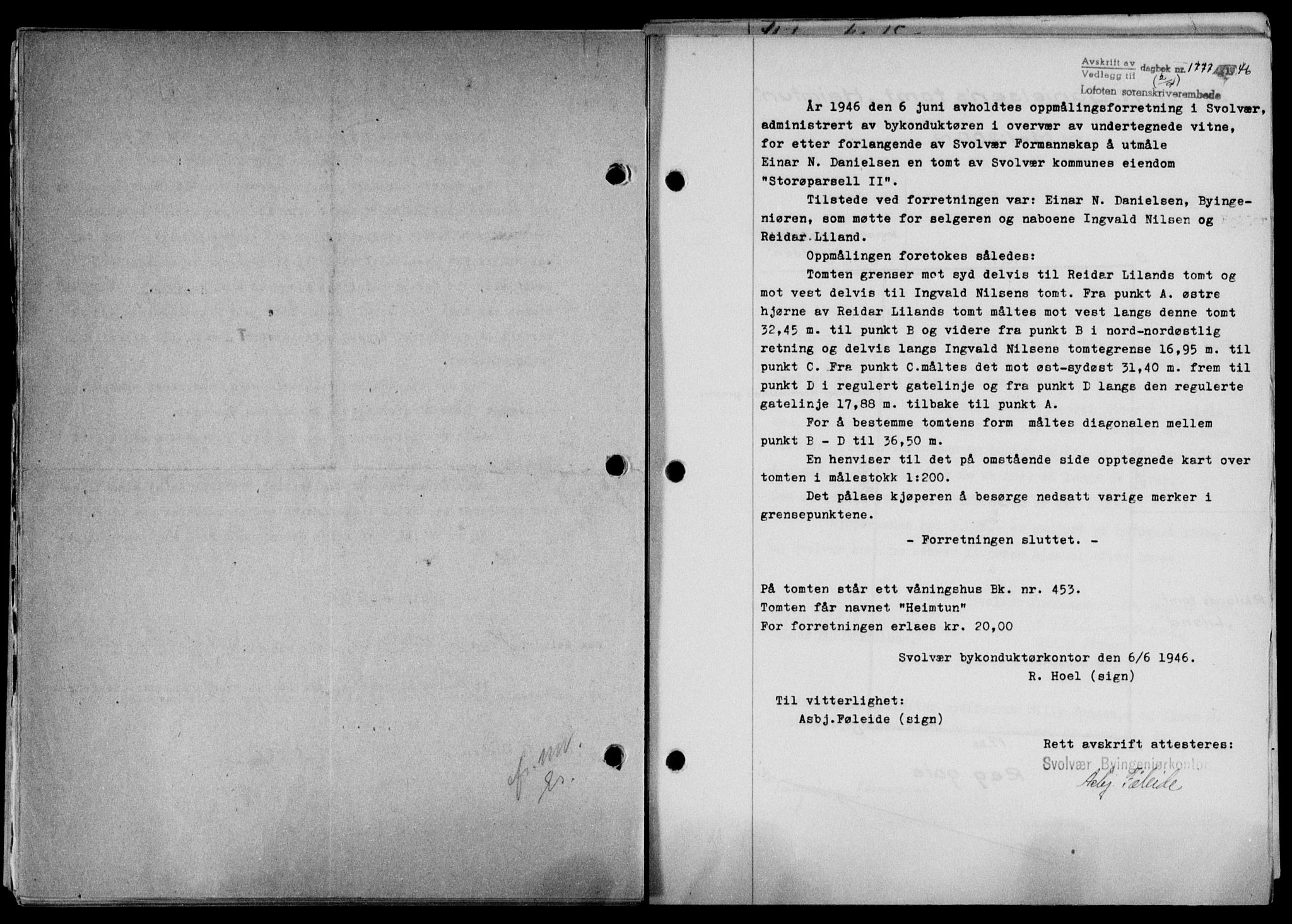 Lofoten sorenskriveri, SAT/A-0017/1/2/2C/L0014a: Mortgage book no. 14a, 1946-1946, Diary no: : 1177/1946