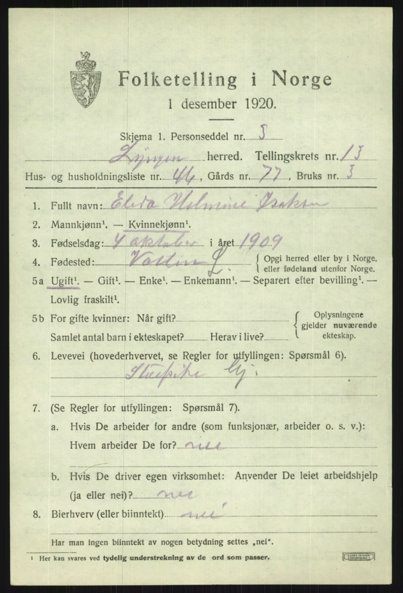 SATØ, 1920 census for Lyngen, 1920, p. 10645