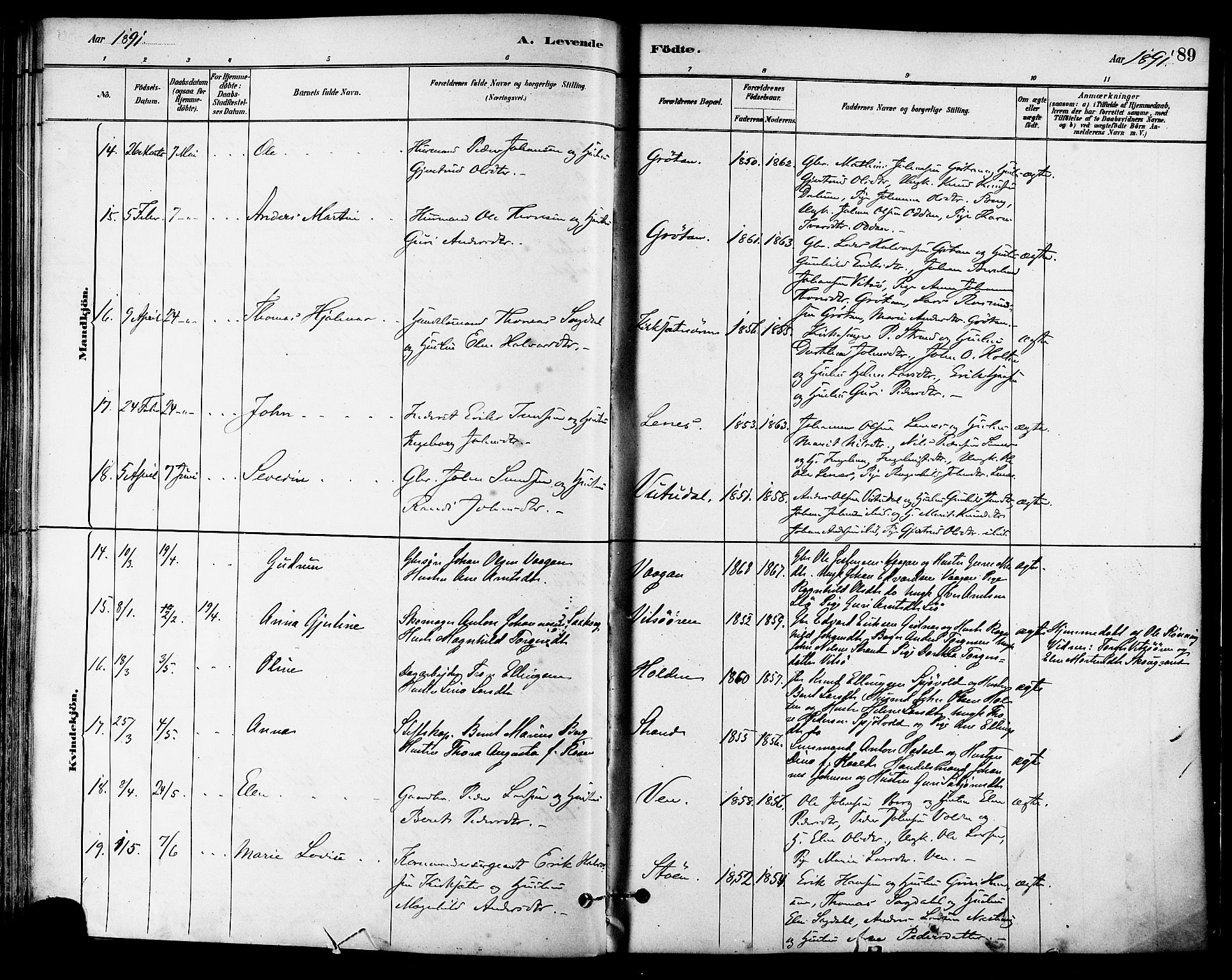 Ministerialprotokoller, klokkerbøker og fødselsregistre - Sør-Trøndelag, AV/SAT-A-1456/630/L0496: Parish register (official) no. 630A09, 1879-1895, p. 89