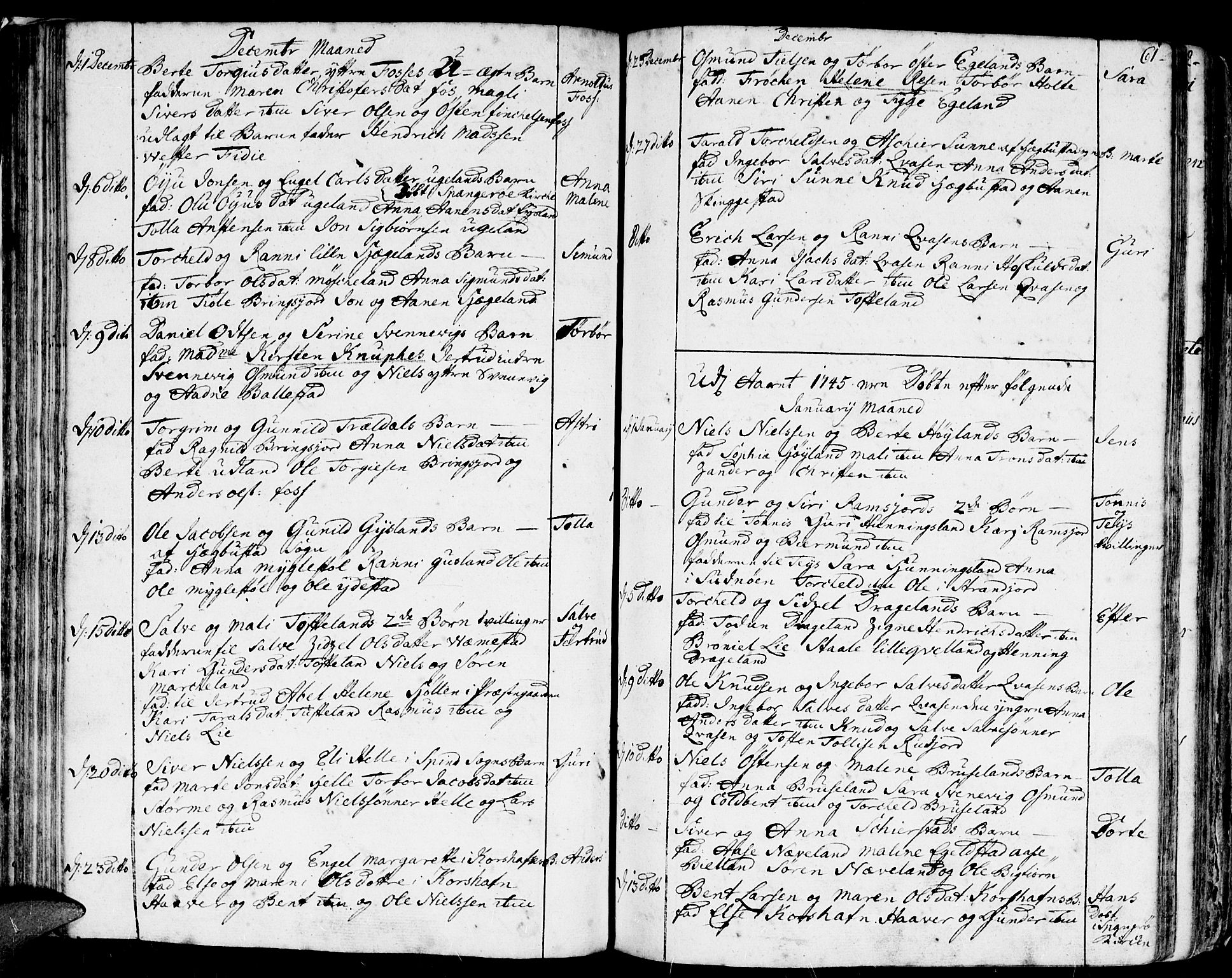 Lyngdal sokneprestkontor, SAK/1111-0029/F/Fa/Fac/L0001: Parish register (official) no. A 1, 1727-1779, p. 61