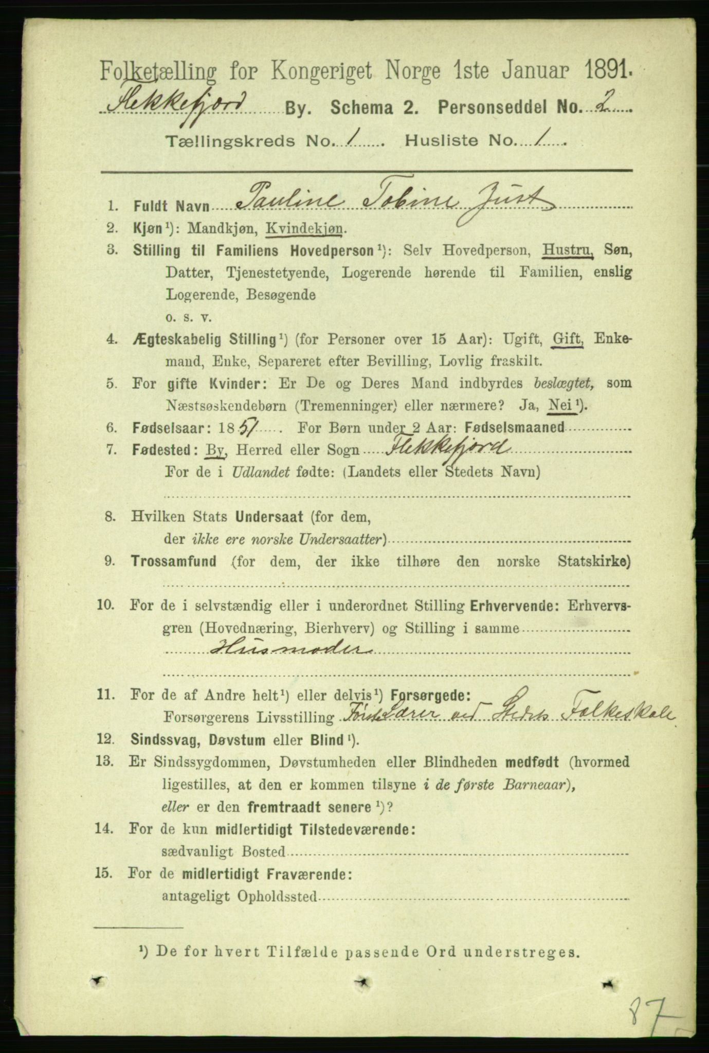 RA, 1891 census for 1004 Flekkefjord, 1891, p. 670