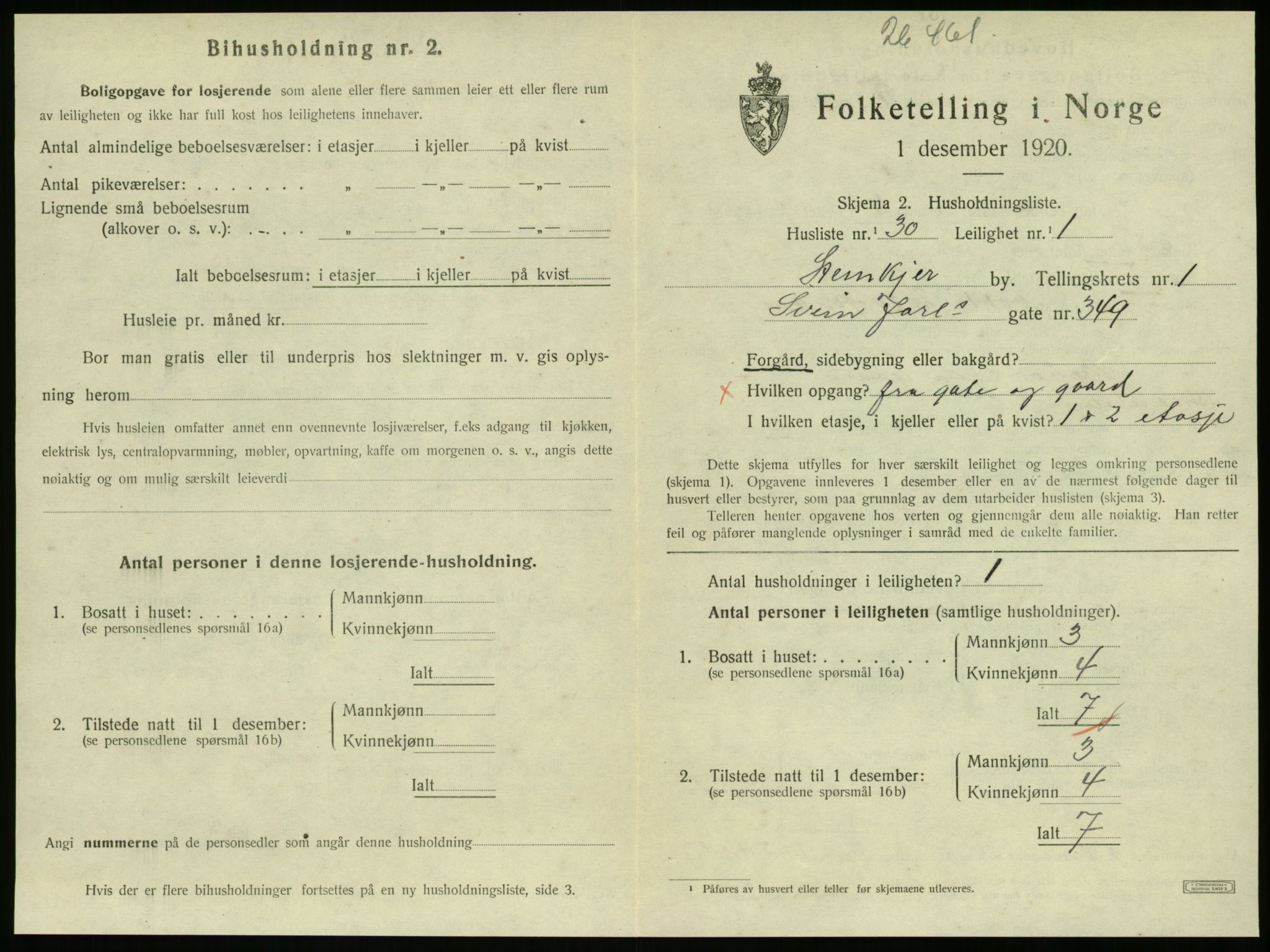 SAT, 1920 census for Steinkjer, 1920, p. 1138