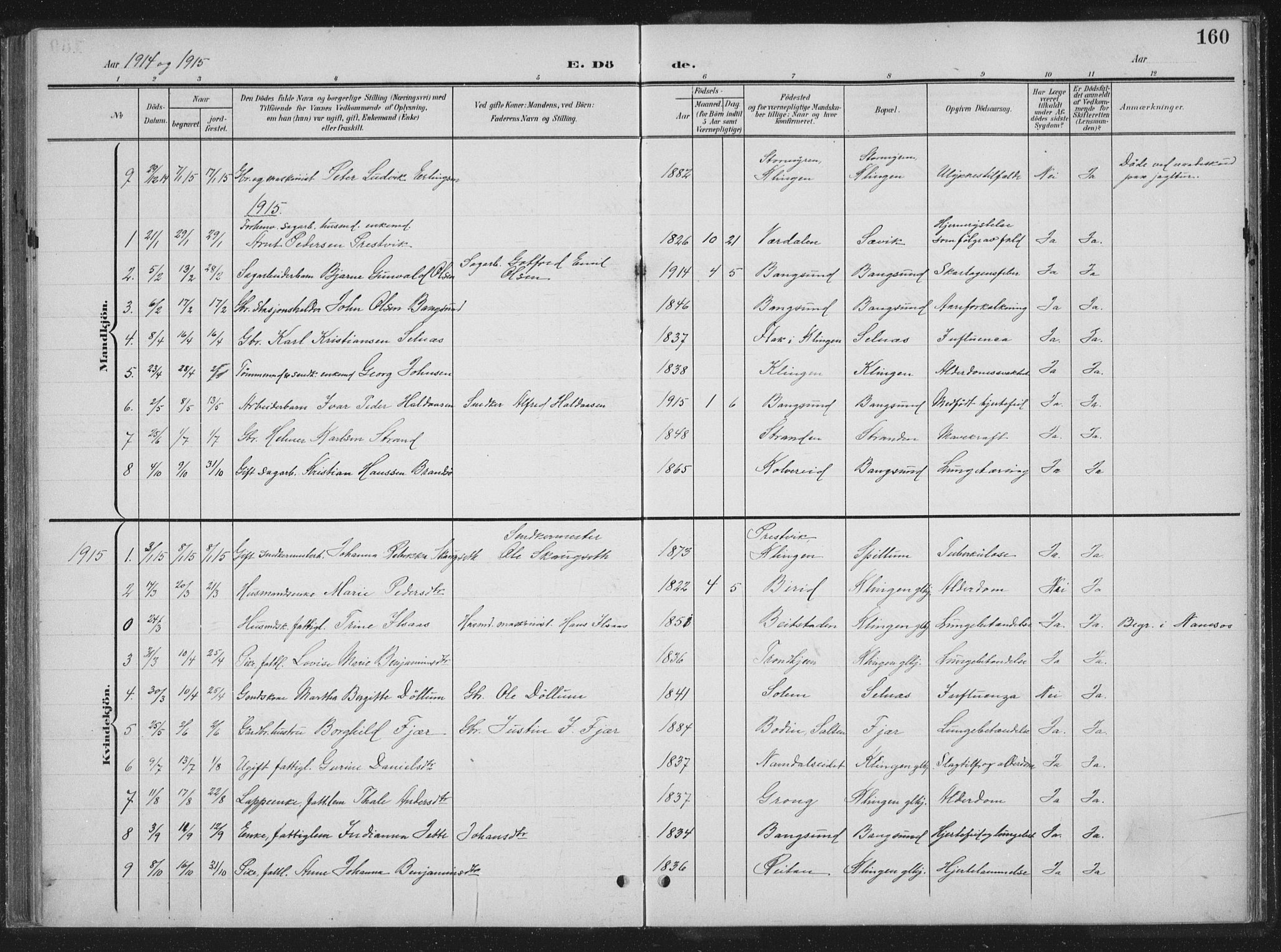 Ministerialprotokoller, klokkerbøker og fødselsregistre - Nord-Trøndelag, SAT/A-1458/770/L0591: Parish register (copy) no. 770C02, 1902-1940, p. 160
