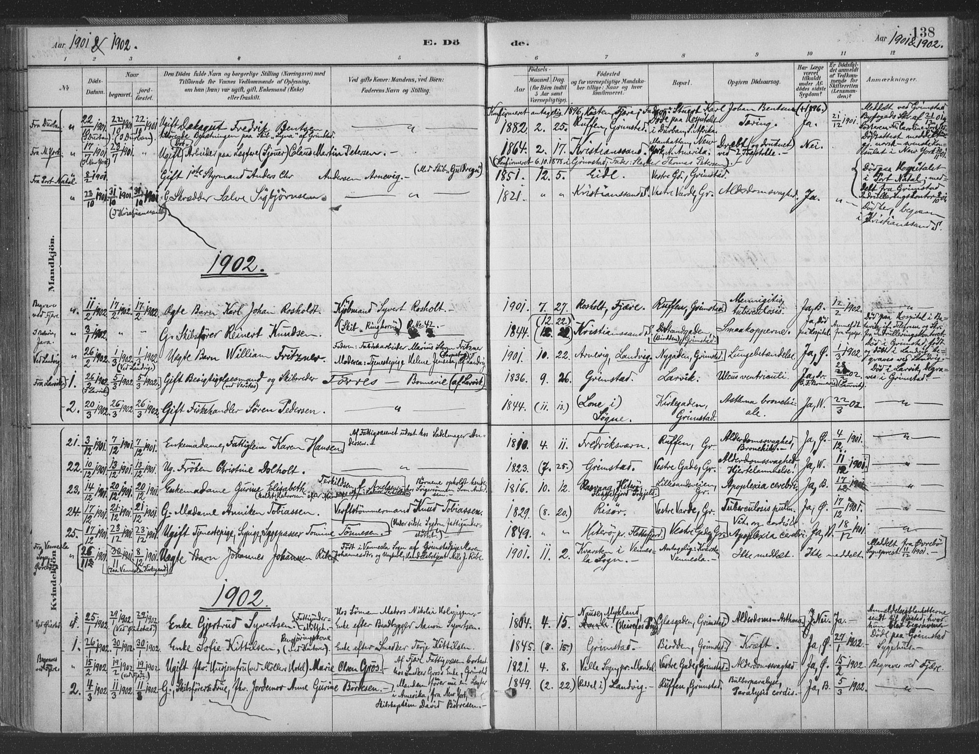 Grimstad sokneprestkontor, AV/SAK-1111-0017/F/Fa/L0004: Parish register (official) no. A 3, 1882-1910, p. 138