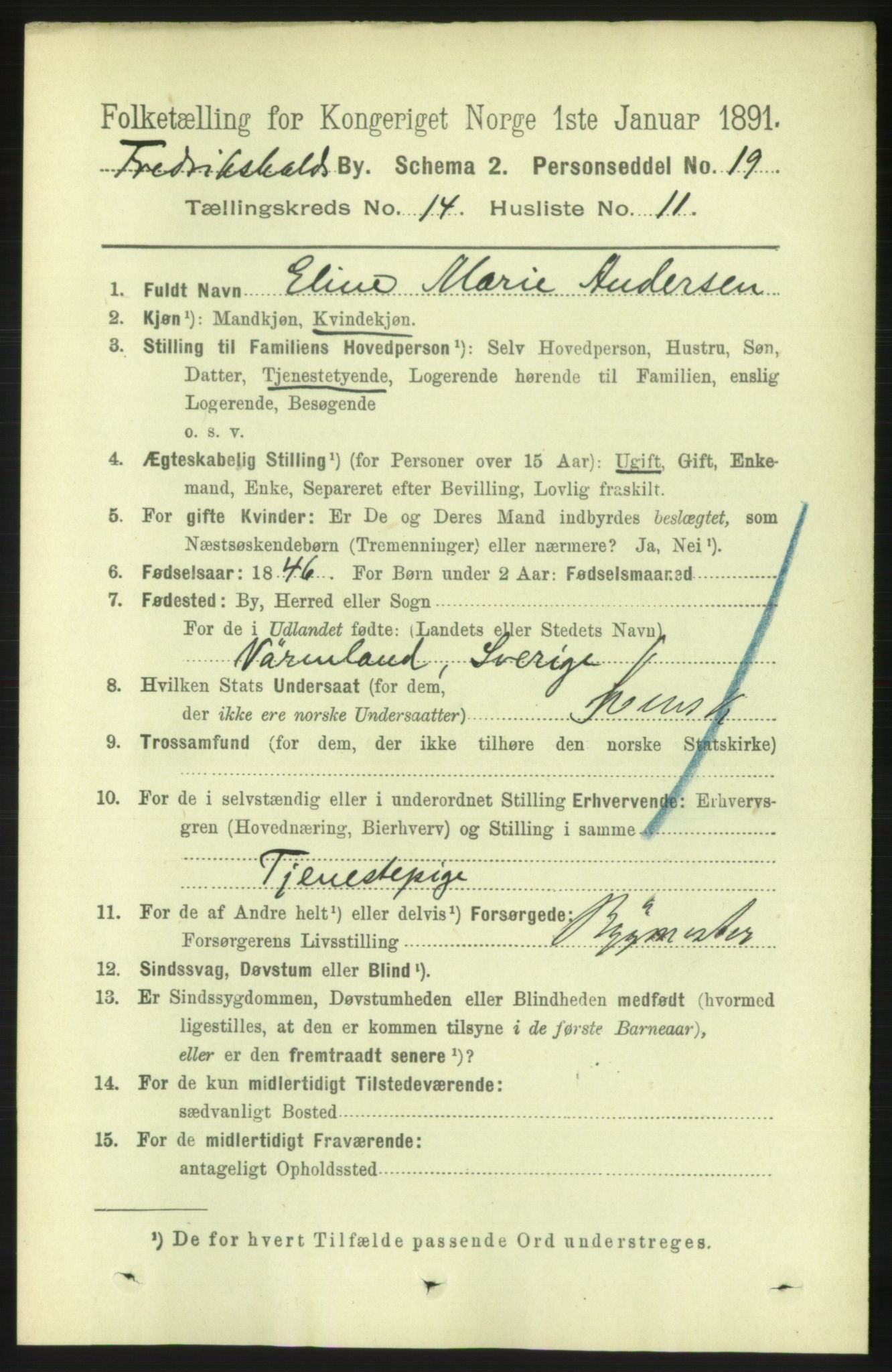 RA, 1891 census for 0101 Fredrikshald, 1891, p. 9188