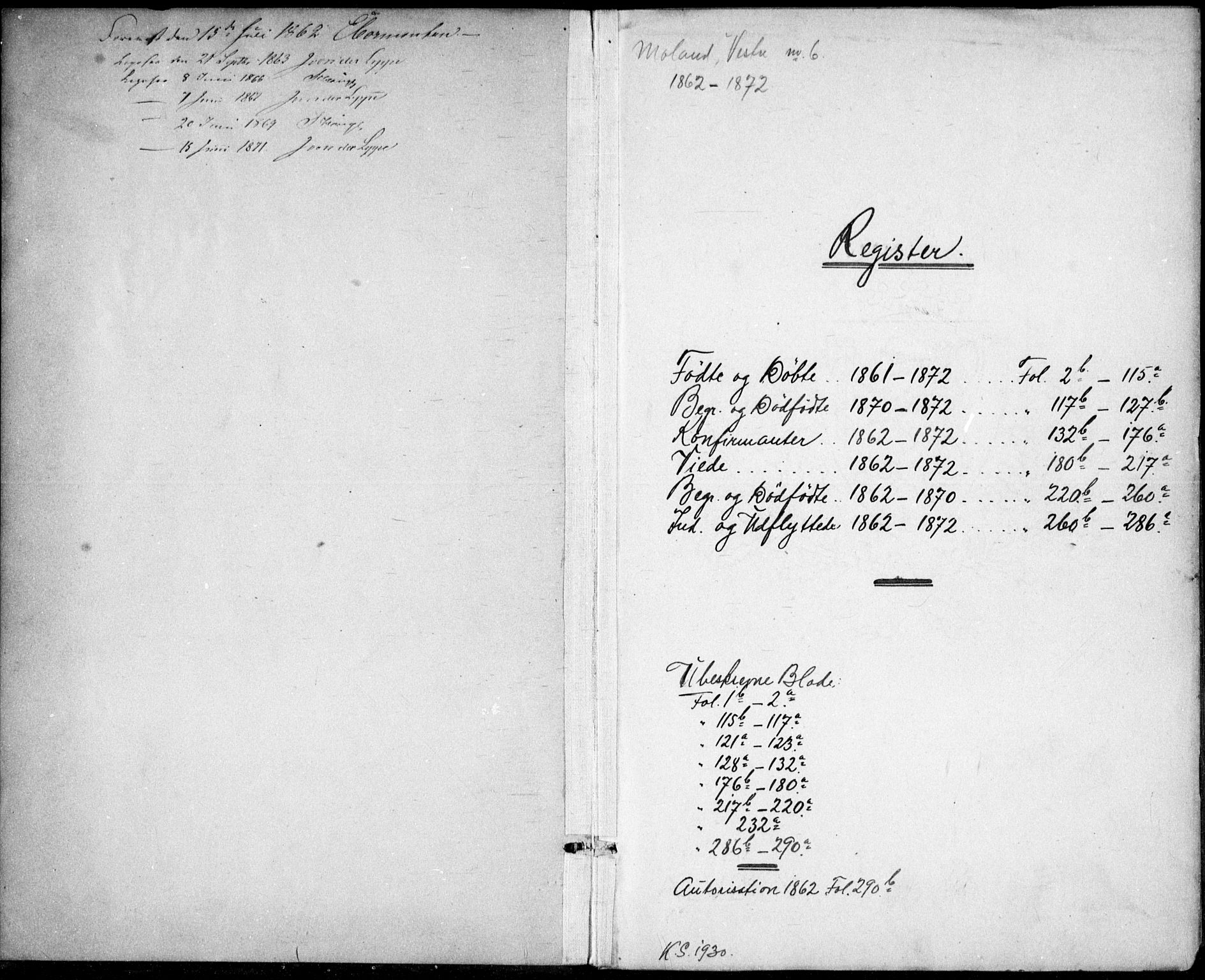 Vestre Moland sokneprestkontor, AV/SAK-1111-0046/F/Fb/Fbb/L0004: Parish register (copy) no. B 4, 1861-1872