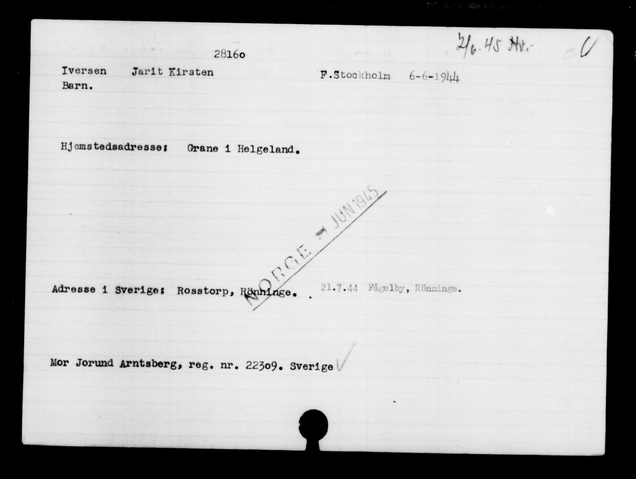 Utenriksstasjonene, Legasjonen i Stockholm, Flyktningkontoret, AV/RA-S-6753/V/Va/L0011: Kjesäterkartoteket, flyktninger med registreringsnr. 25300-28349, 1940-1945, p. 3043