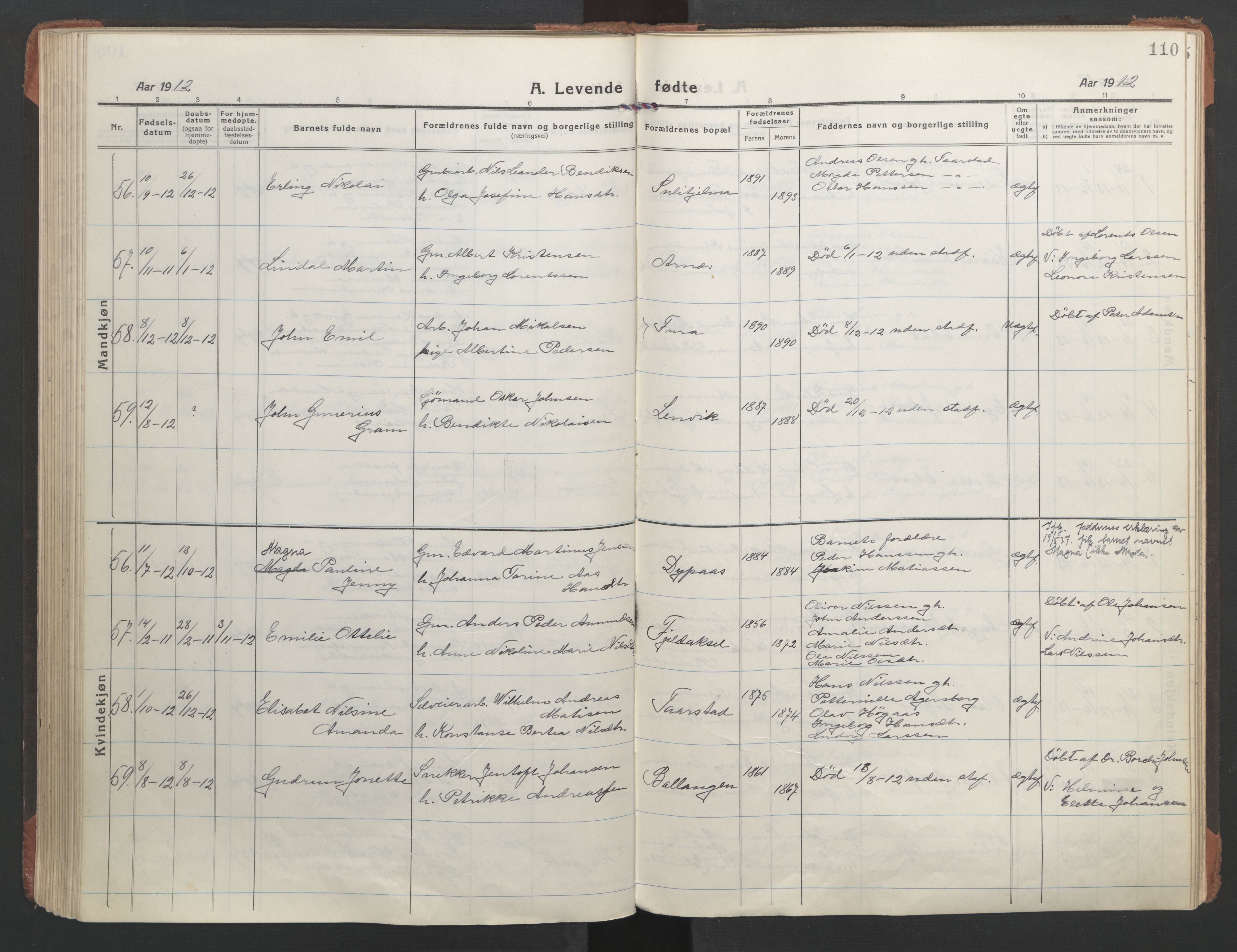 Ministerialprotokoller, klokkerbøker og fødselsregistre - Nordland, AV/SAT-A-1459/863/L0900: Parish register (official) no. 863A12, 1906-1915, p. 110