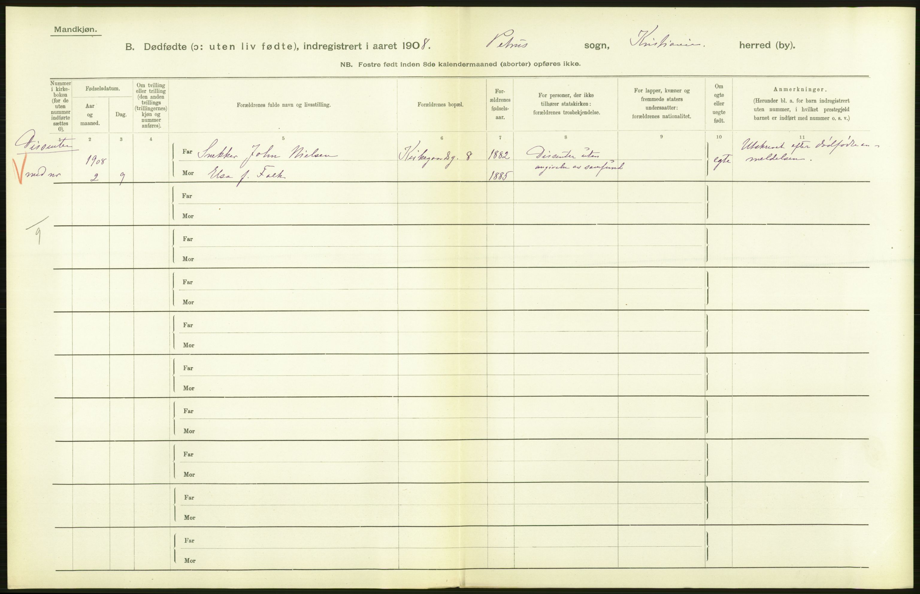 Statistisk sentralbyrå, Sosiodemografiske emner, Befolkning, AV/RA-S-2228/D/Df/Dfa/Dfaf/L0009: Kristiania: Døde, dødfødte., 1908, p. 422