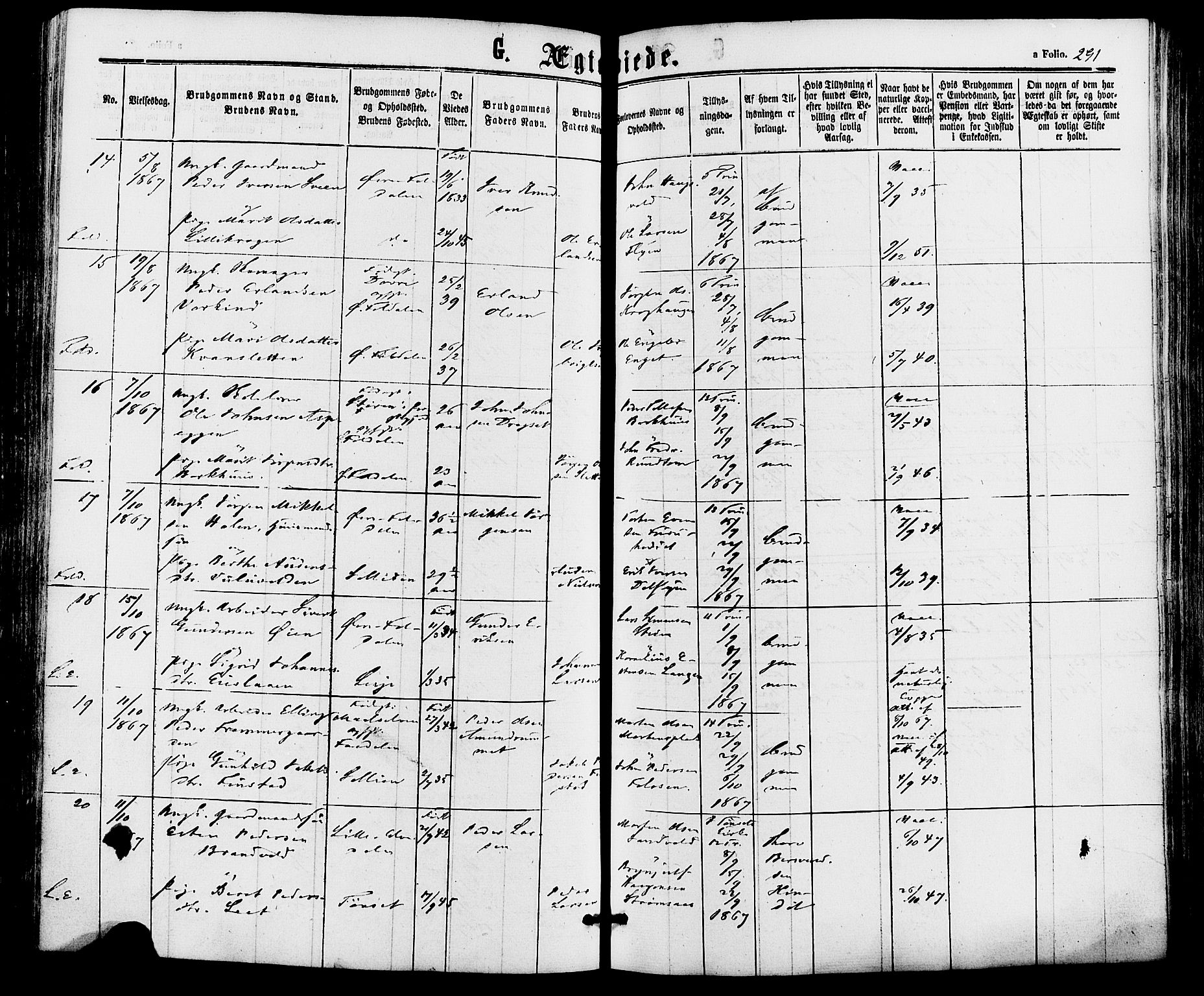 Alvdal prestekontor, AV/SAH-PREST-060/H/Ha/Haa/L0001: Parish register (official) no. 1, 1863-1882, p. 291