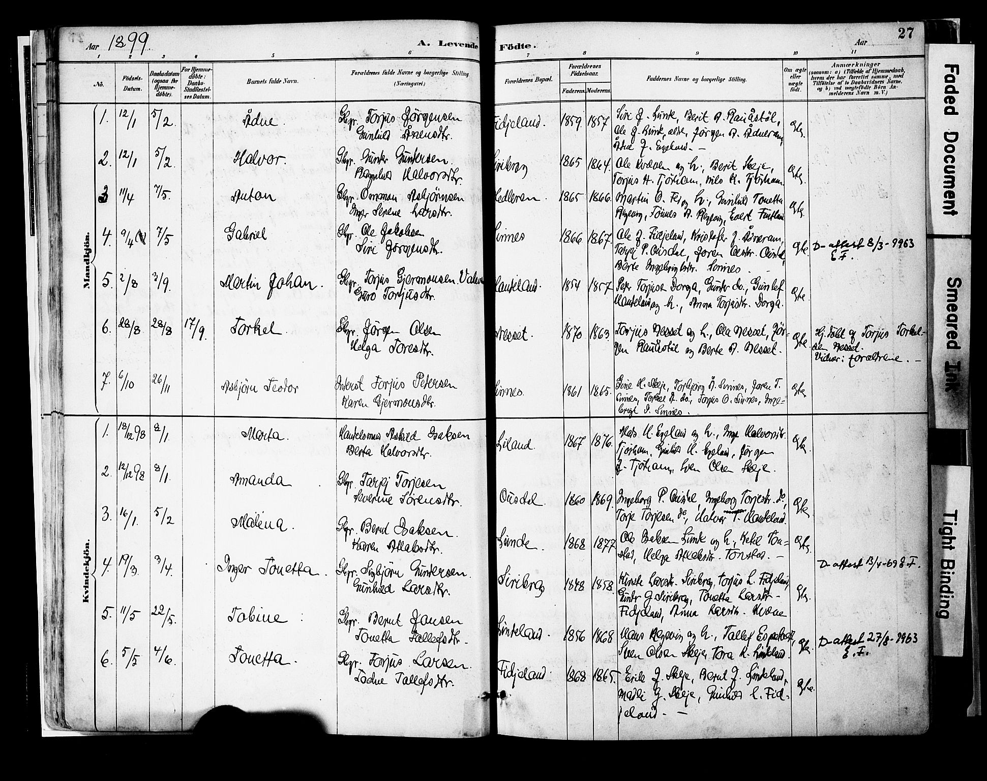 Sirdal sokneprestkontor, SAK/1111-0036/F/Fa/Faa/L0001: Parish register (official) no. A 1, 1887-1910, p. 27