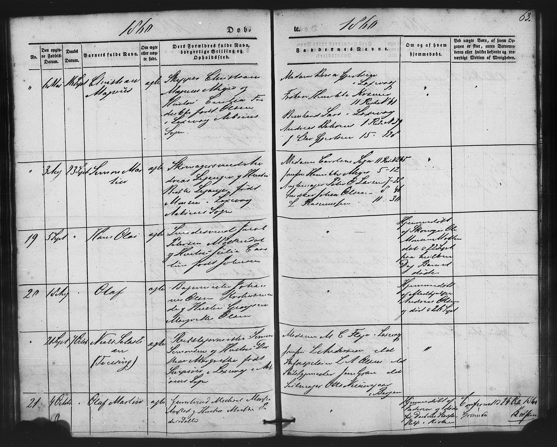 St. Jørgens hospital og Årstad sokneprestembete, AV/SAB-A-99934: Parish register (copy) no. A 2, 1843-1863, p. 63