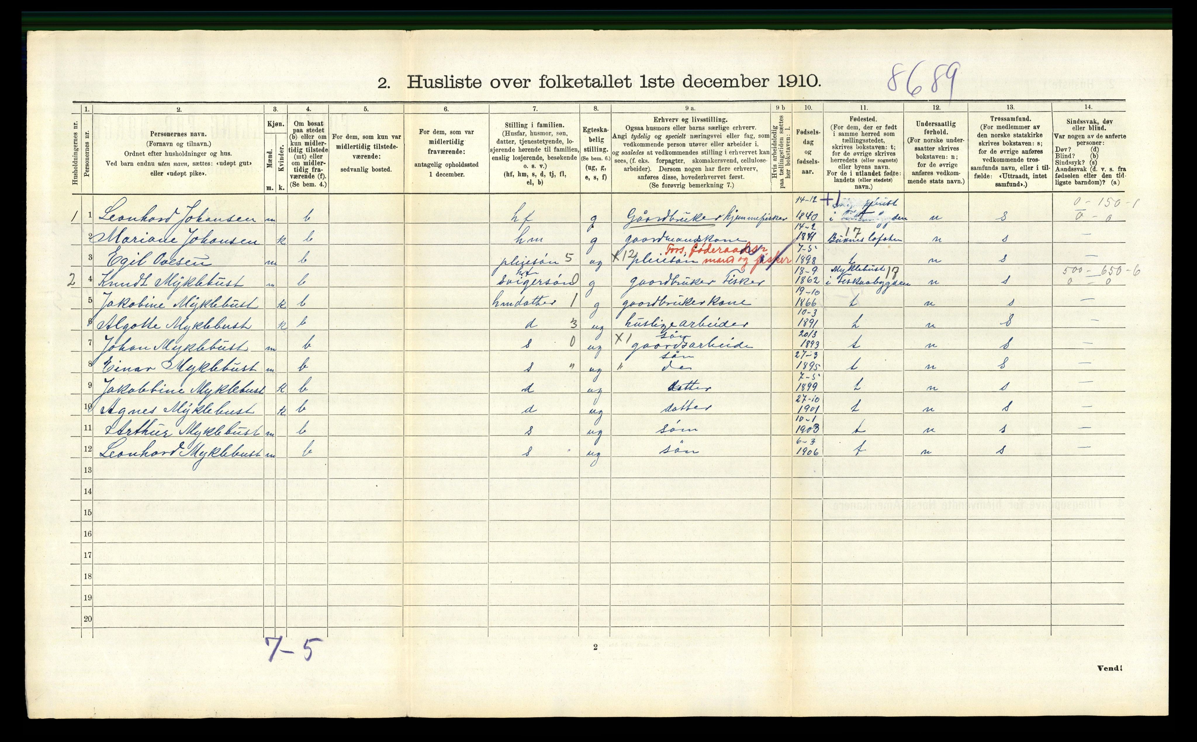 RA, 1910 census for Flakstad, 1910, p. 819