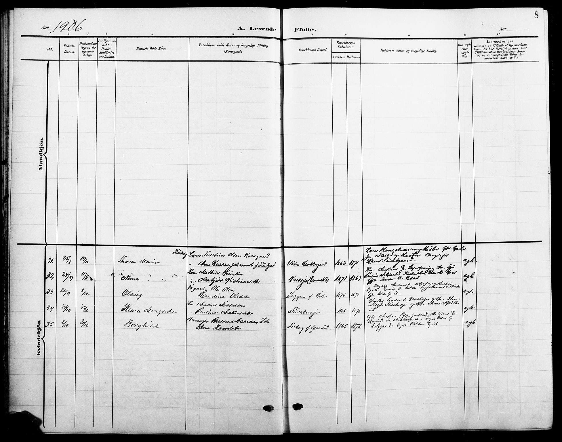 Ringsaker prestekontor, AV/SAH-PREST-014/L/La/L0017: Parish register (copy) no. 17, 1905-1920, p. 8