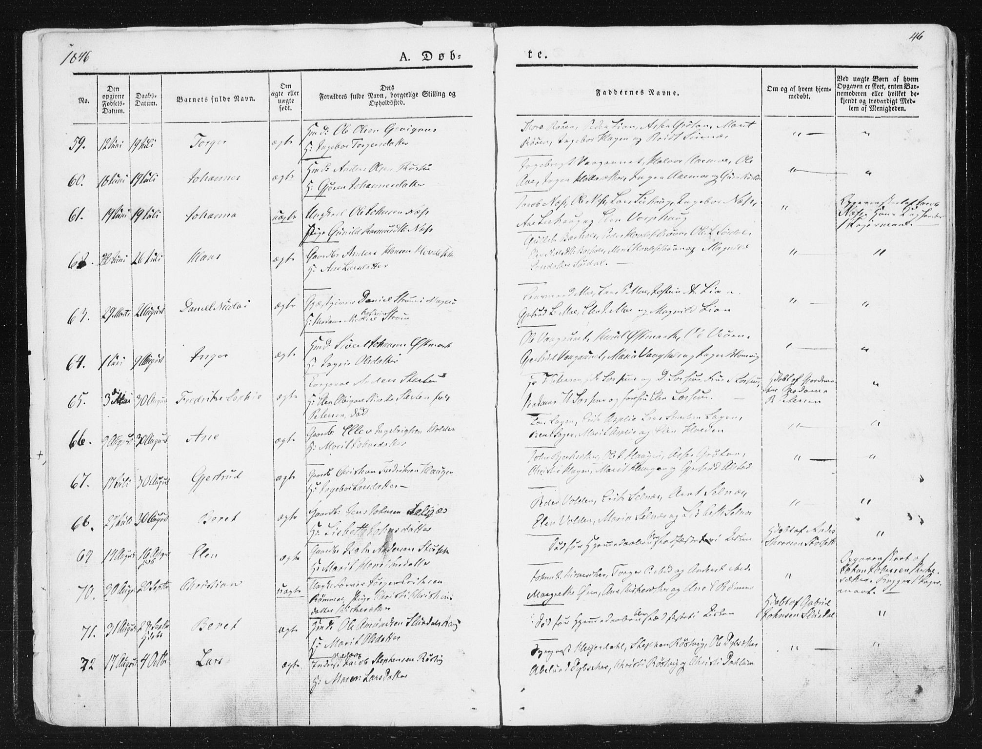 Ministerialprotokoller, klokkerbøker og fødselsregistre - Sør-Trøndelag, SAT/A-1456/630/L0493: Parish register (official) no. 630A06, 1841-1851, p. 46