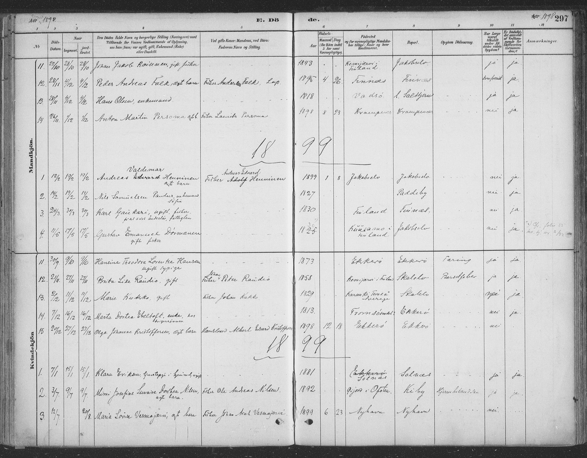 Vadsø sokneprestkontor, SATØ/S-1325/H/Ha/L0009kirke: Parish register (official) no. 9, 1881-1917, p. 297