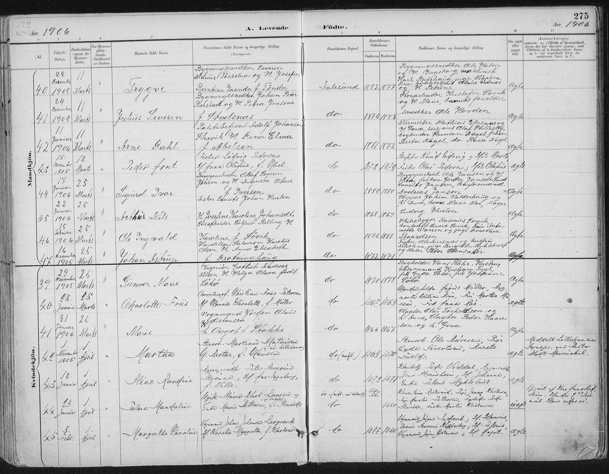 Ministerialprotokoller, klokkerbøker og fødselsregistre - Møre og Romsdal, AV/SAT-A-1454/529/L0456: Parish register (official) no. 529A06, 1894-1906, p. 275