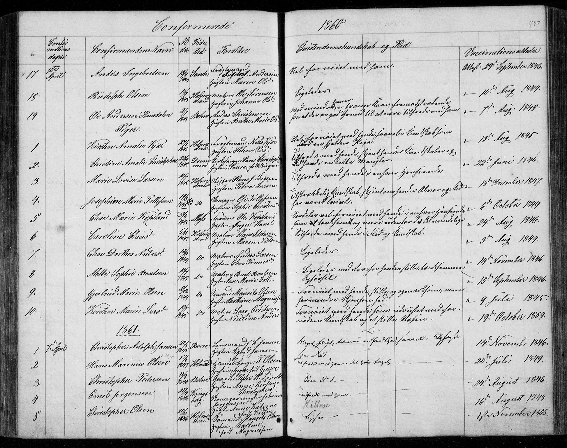 Holmestrand kirkebøker, AV/SAKO-A-346/F/Fa/L0002: Parish register (official) no. 2, 1840-1866, p. 437