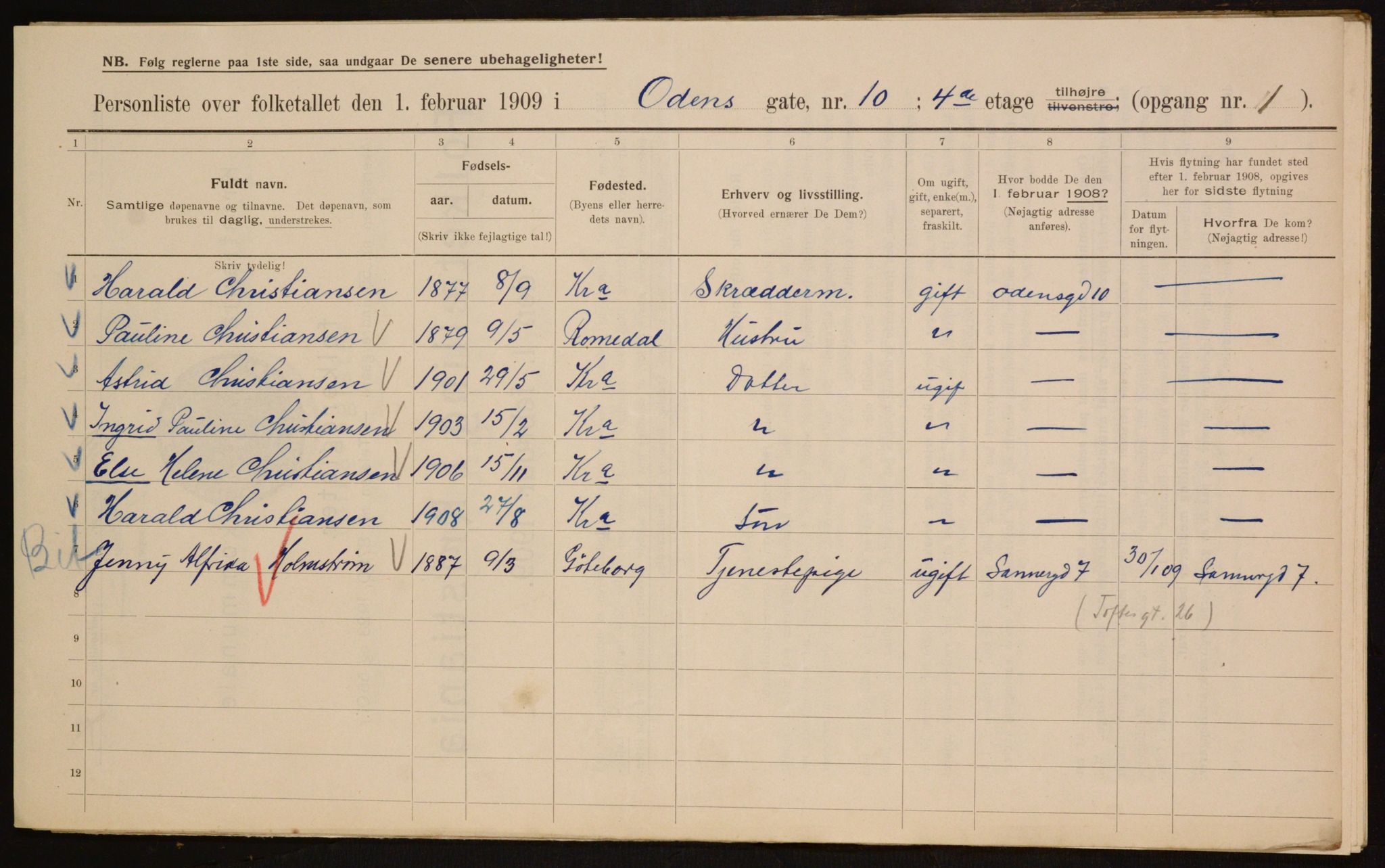 OBA, Municipal Census 1909 for Kristiania, 1909, p. 67665