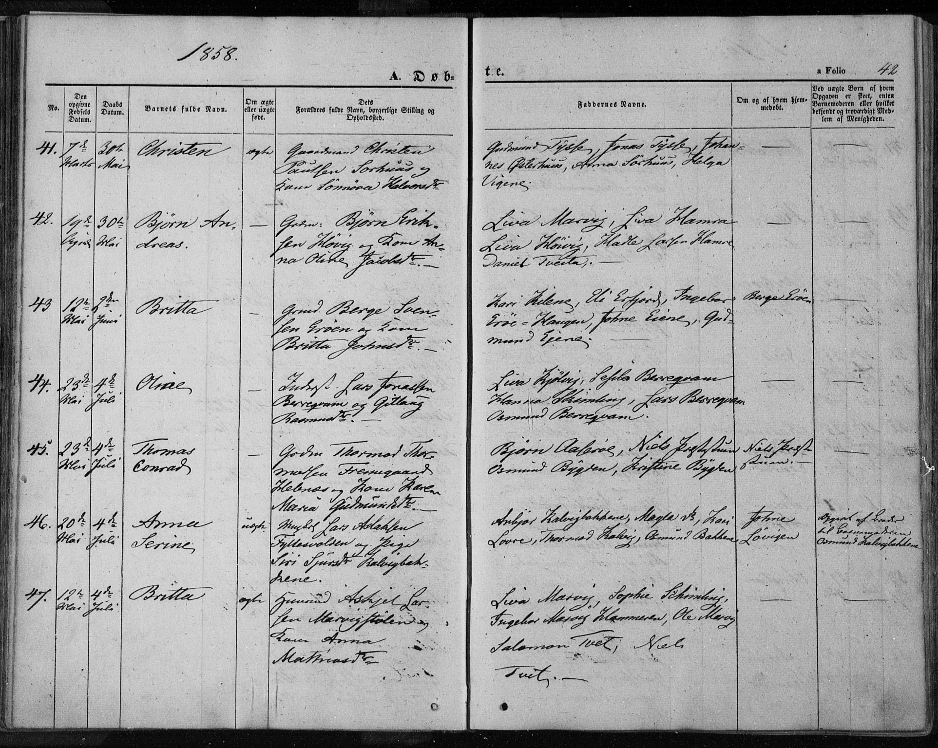 Jelsa sokneprestkontor, AV/SAST-A-101842/01/IV: Parish register (official) no. A 7, 1854-1866, p. 42