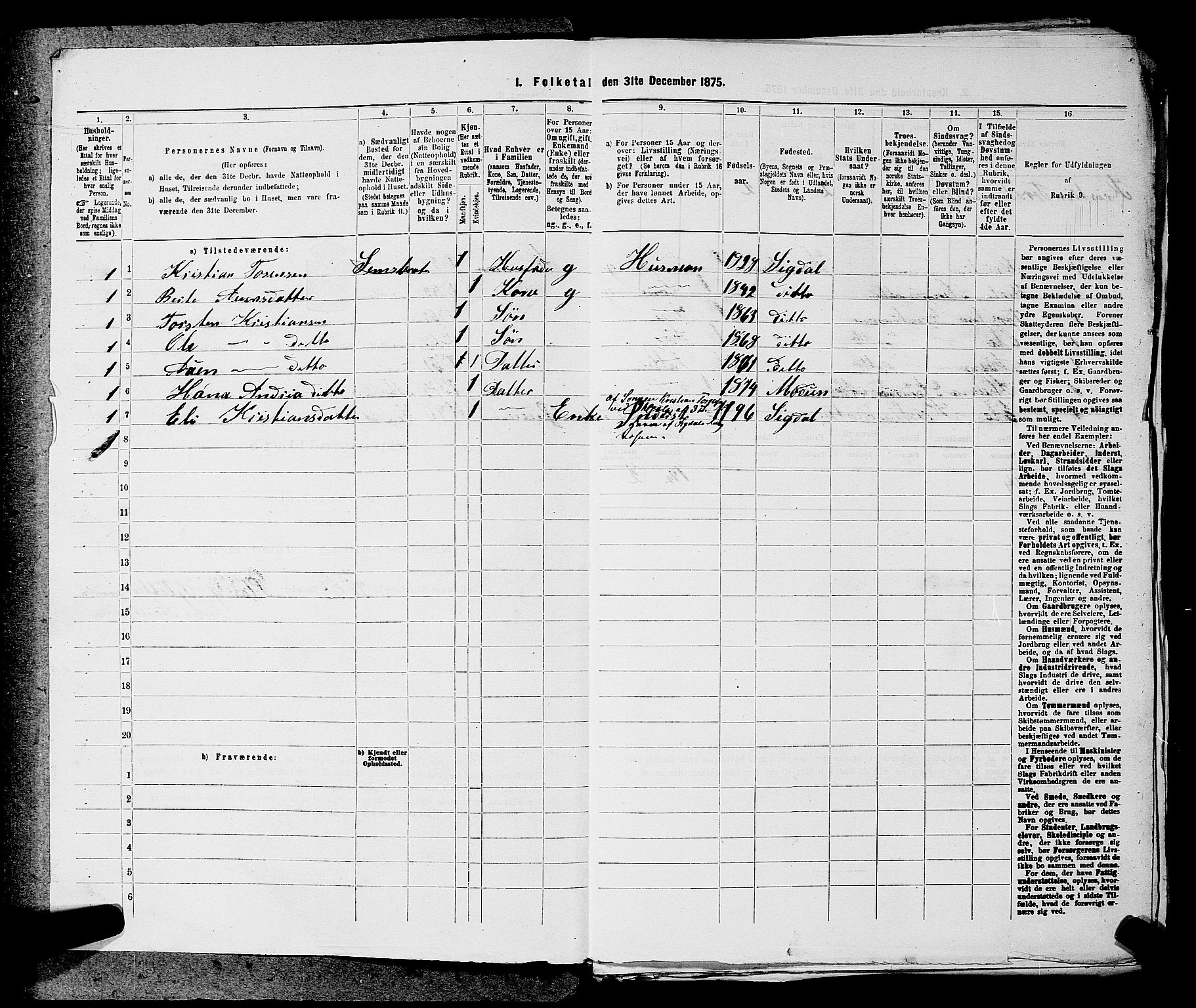 SAKO, 1875 census for 0623P Modum, 1875, p. 707