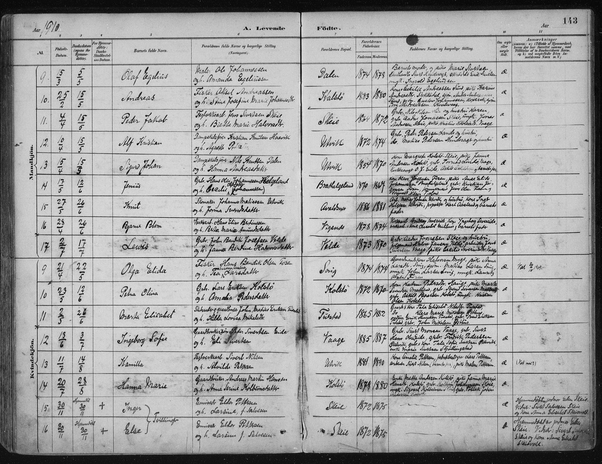 Avaldsnes sokneprestkontor, AV/SAST-A -101851/H/Ha/Haa/L0017: Parish register (official) no. A 17, 1889-1920, p. 143