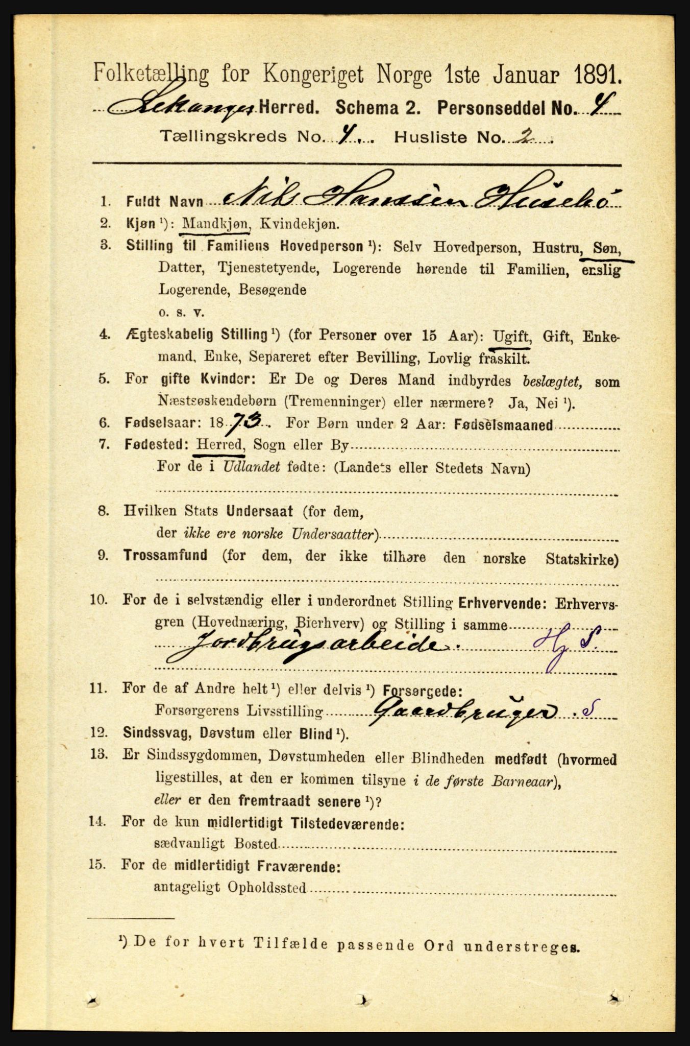 RA, 1891 census for 1419 Leikanger, 1891, p. 571