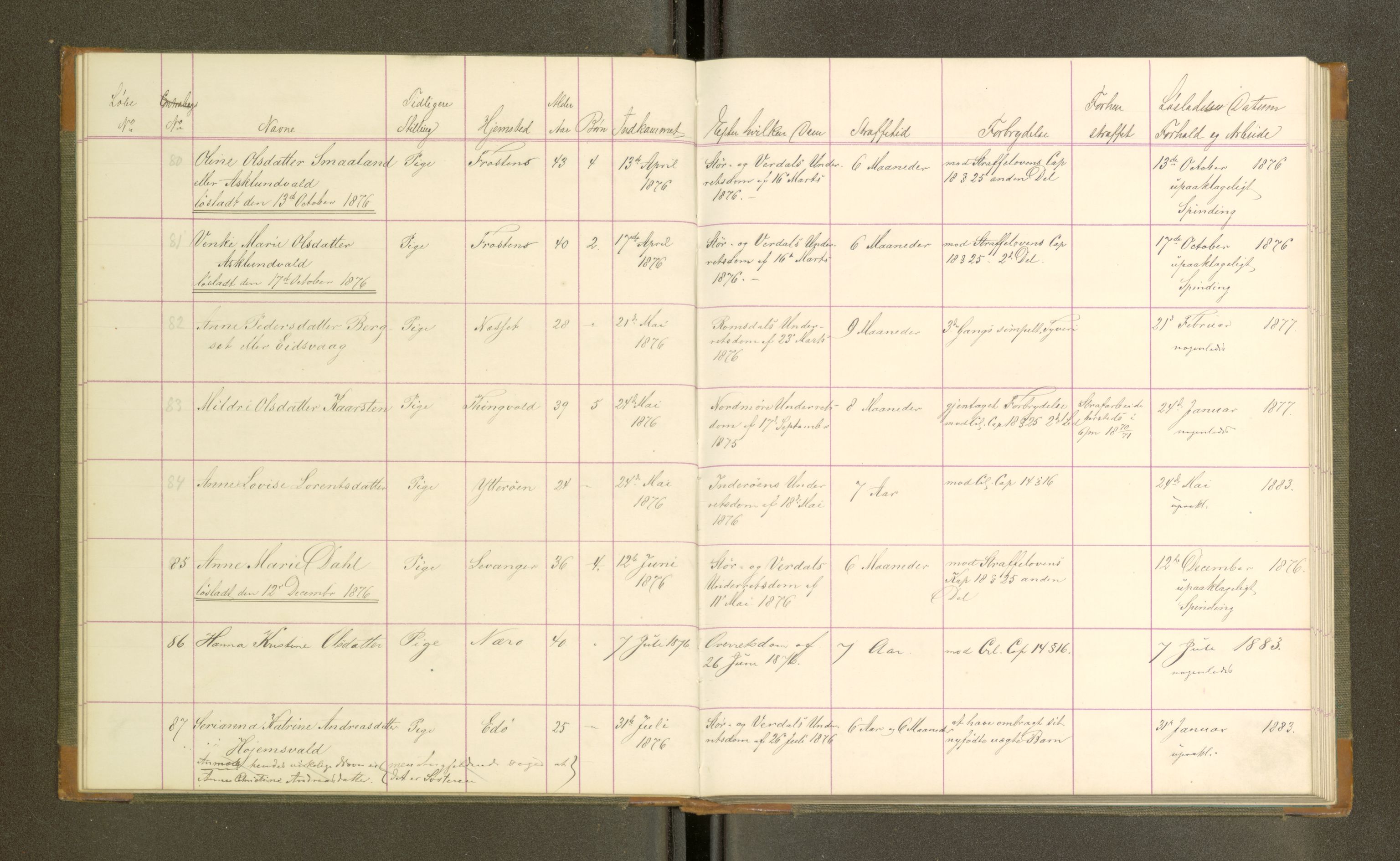 Trondheim tukthus, SAT/A-4619/05/65/L0032: 65.32 Fangeprotokoll, 1876