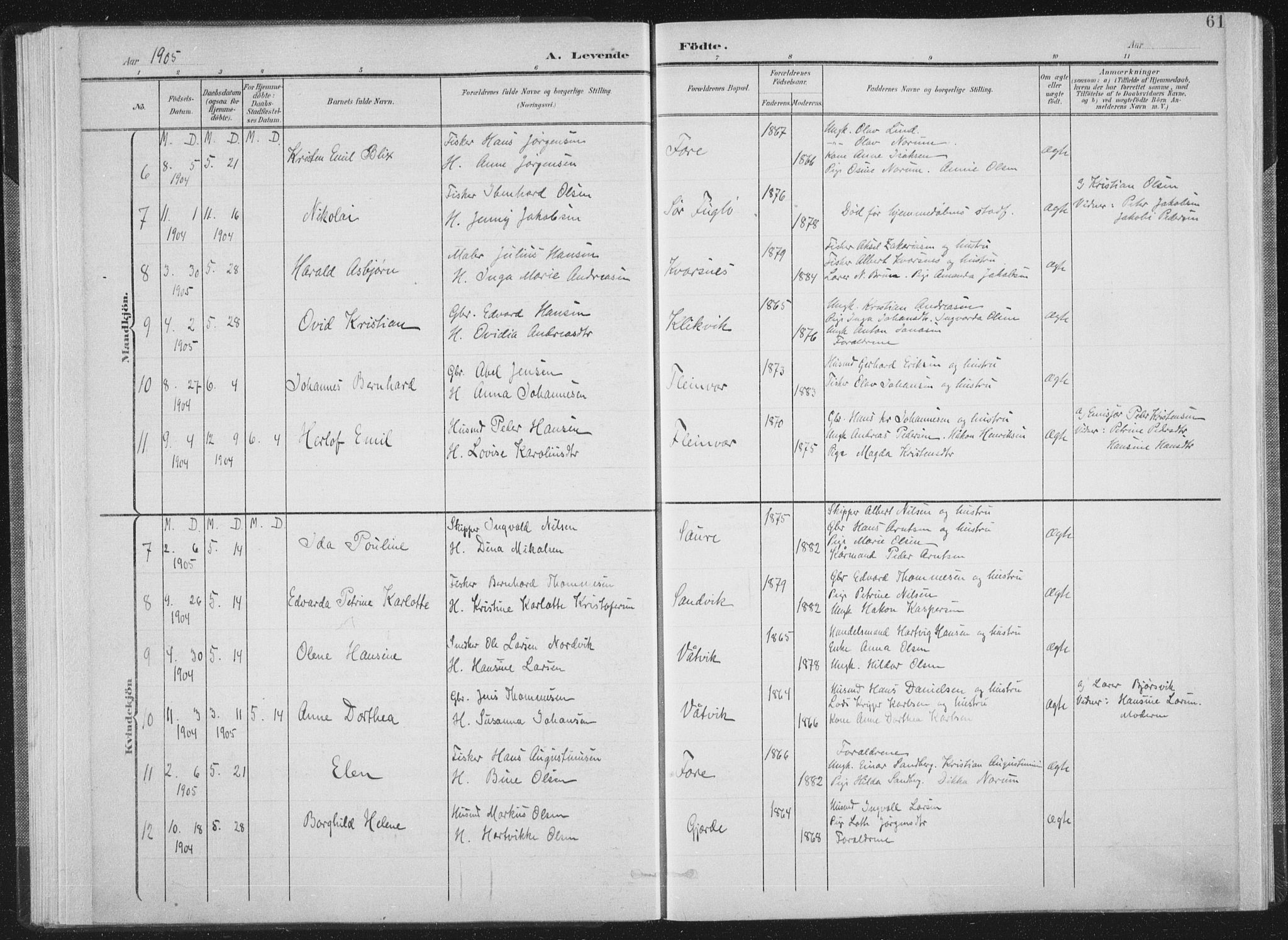 Ministerialprotokoller, klokkerbøker og fødselsregistre - Nordland, AV/SAT-A-1459/805/L0102: Parish register (official) no. 805A08I, 1900-1909, p. 61