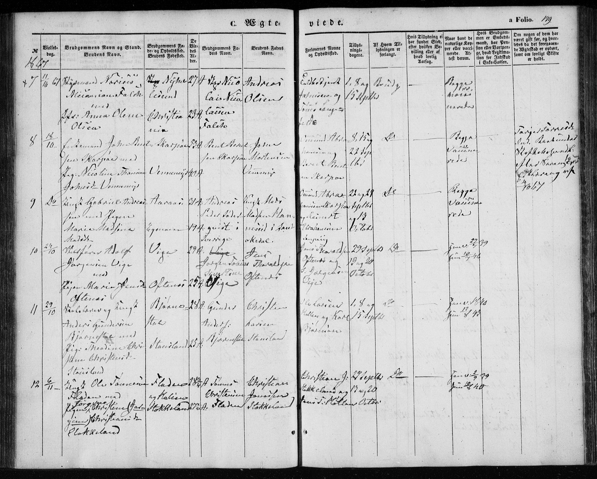 Søgne sokneprestkontor, SAK/1111-0037/F/Fa/Fab/L0010: Parish register (official) no. A 10, 1853-1869, p. 179