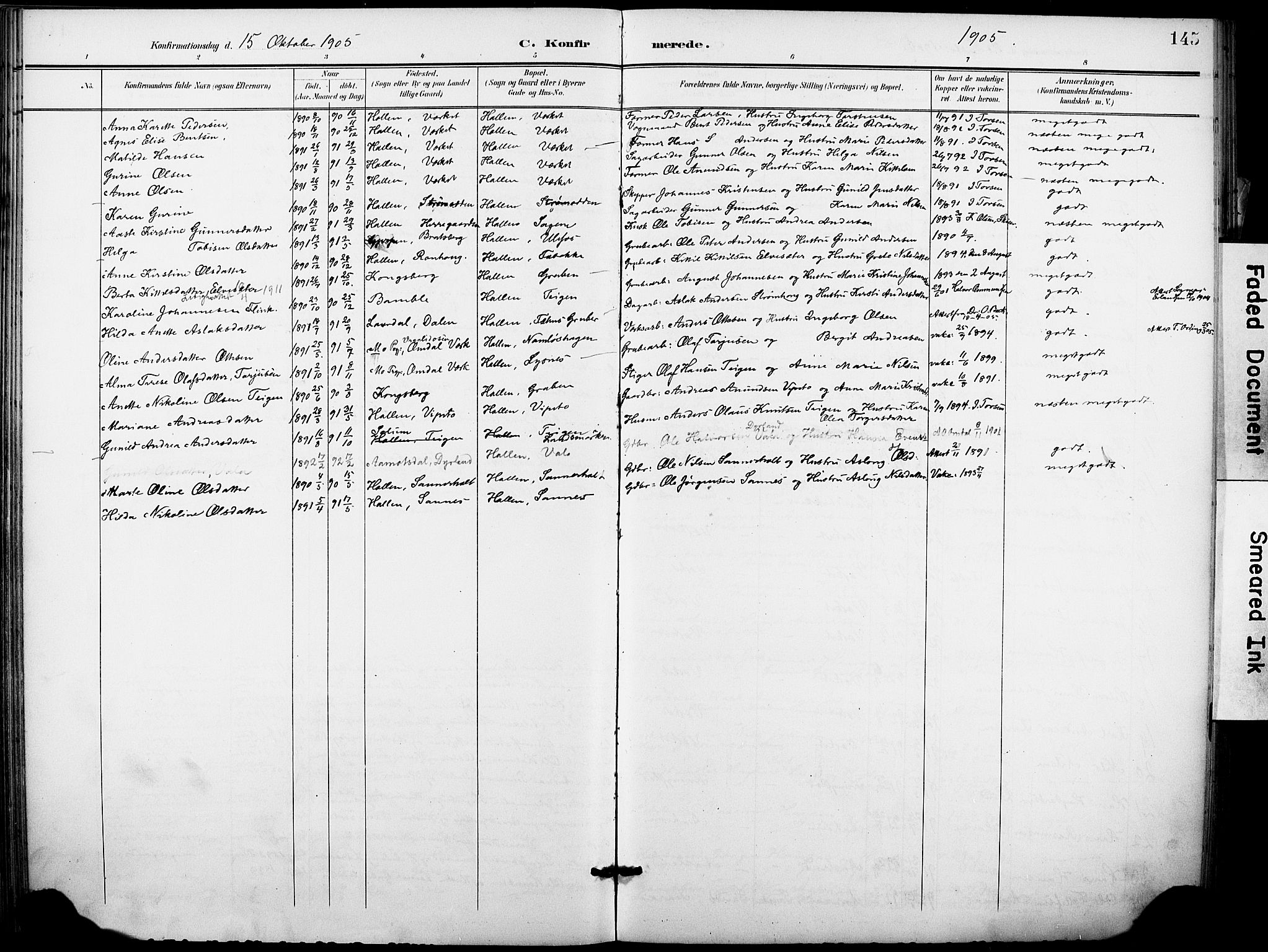 Holla kirkebøker, SAKO/A-272/F/Fa/L0010: Parish register (official) no. 10, 1897-1907, p. 145