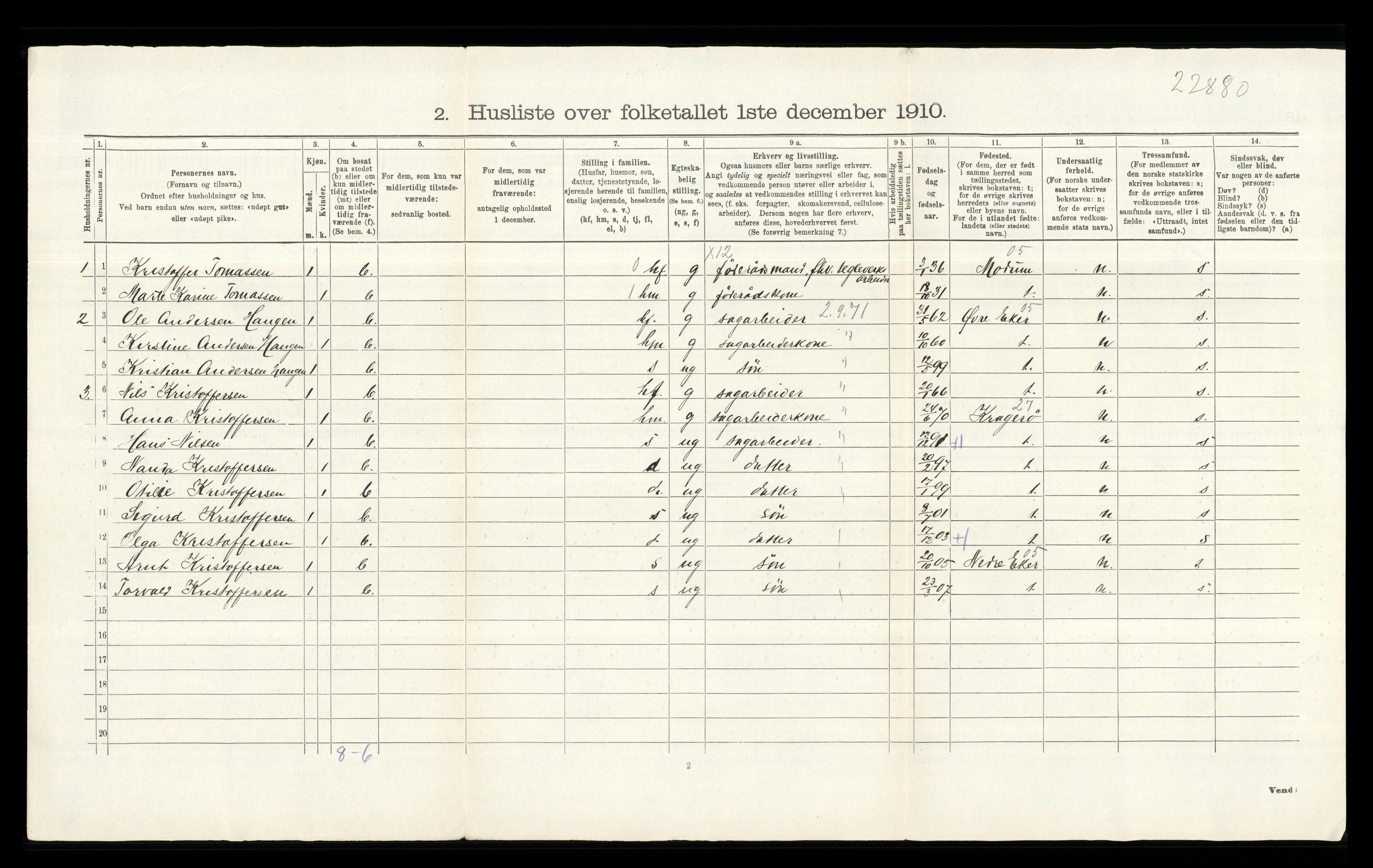 RA, 1910 census for Lier, 1910, p. 71