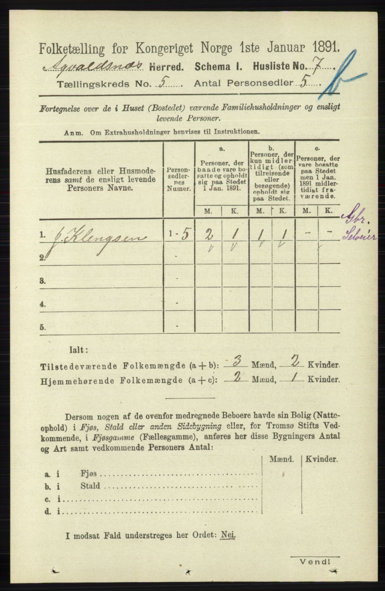 RA, 1891 census for 1147 Avaldsnes, 1891, p. 2995