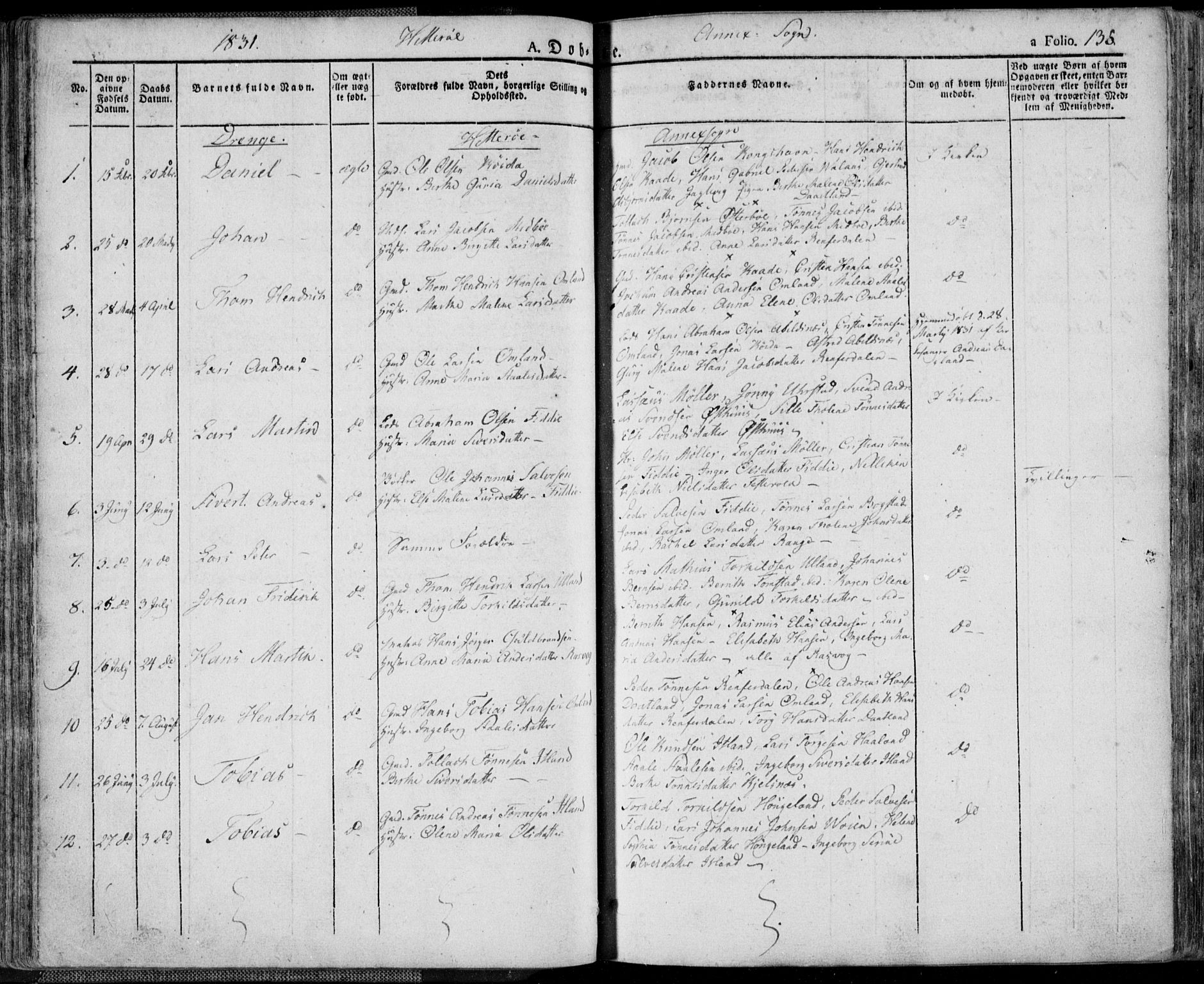 Flekkefjord sokneprestkontor, AV/SAK-1111-0012/F/Fa/Fac/L0003: Parish register (official) no. A 3, 1826-1841, p. 135