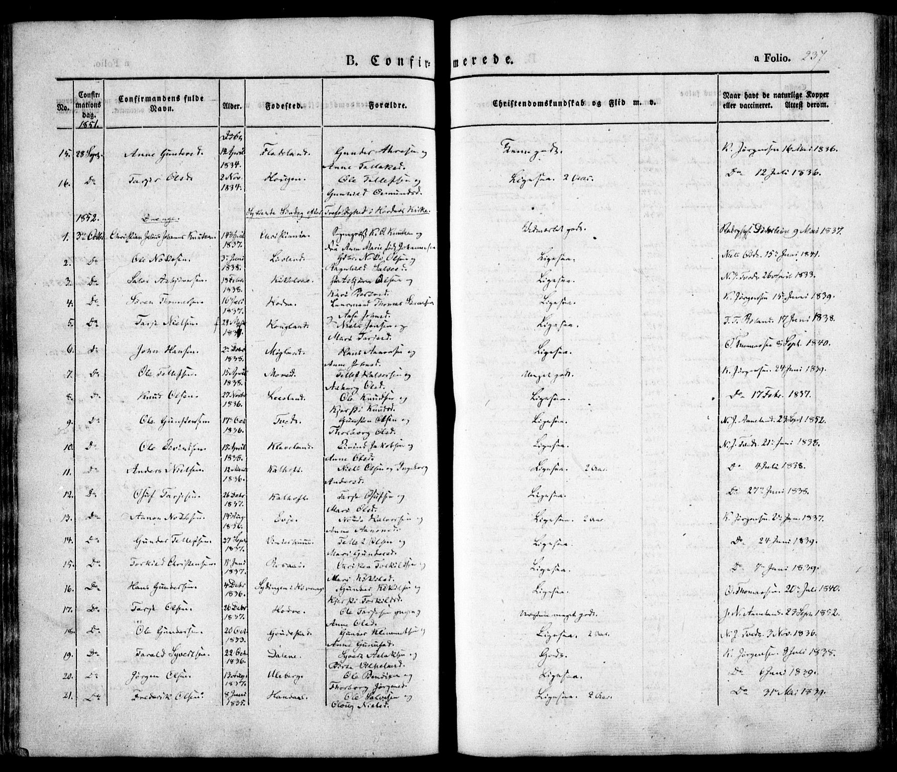 Evje sokneprestkontor, AV/SAK-1111-0008/F/Fa/Faa/L0005: Parish register (official) no. A 5, 1843-1865, p. 237