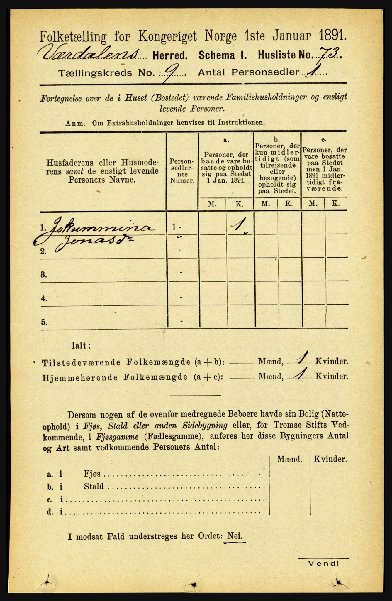 RA, 1891 census for 1721 Verdal, 1891, p. 4970