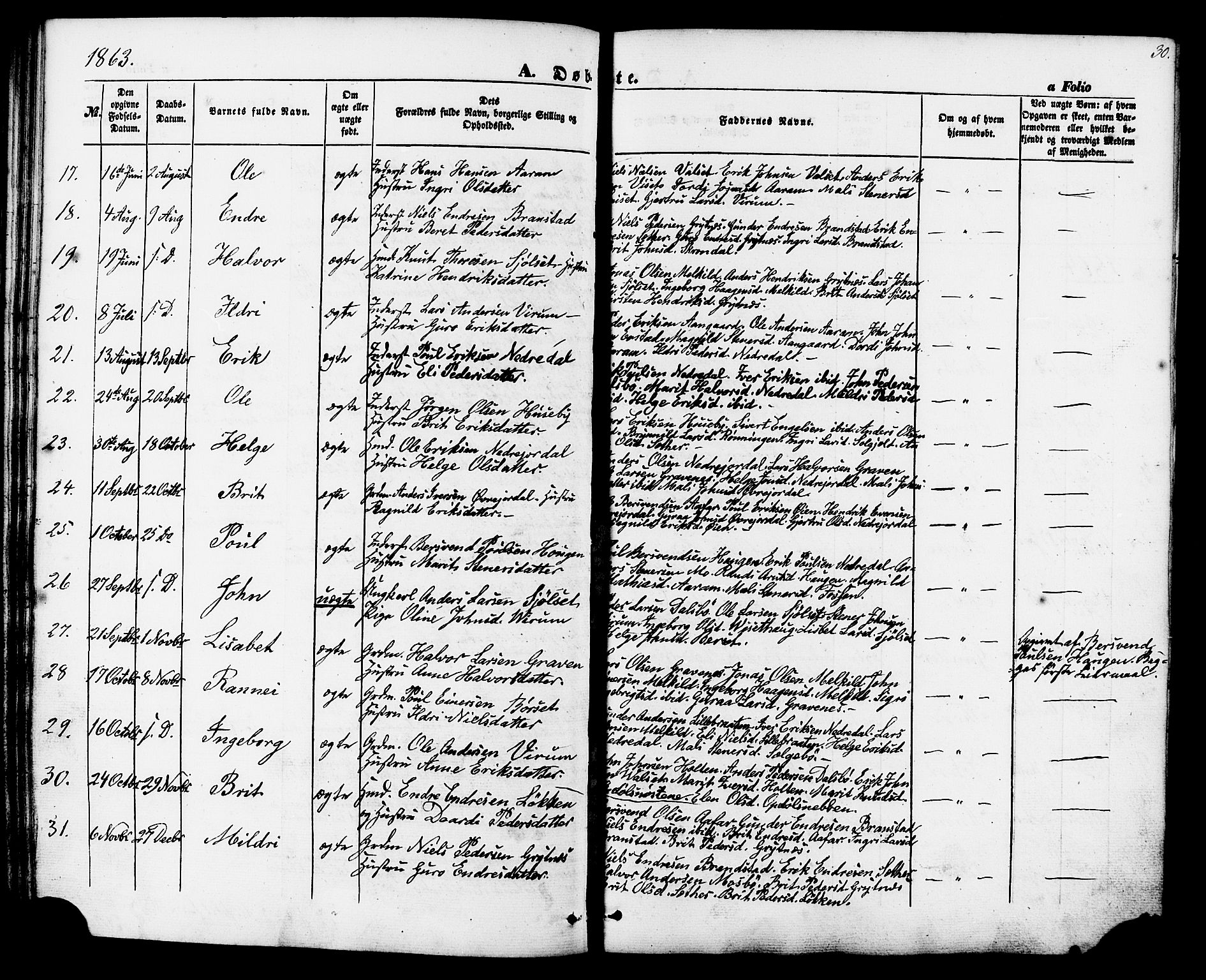 Ministerialprotokoller, klokkerbøker og fødselsregistre - Møre og Romsdal, SAT/A-1454/588/L1004: Parish register (official) no. 588A01, 1854-1870, p. 30