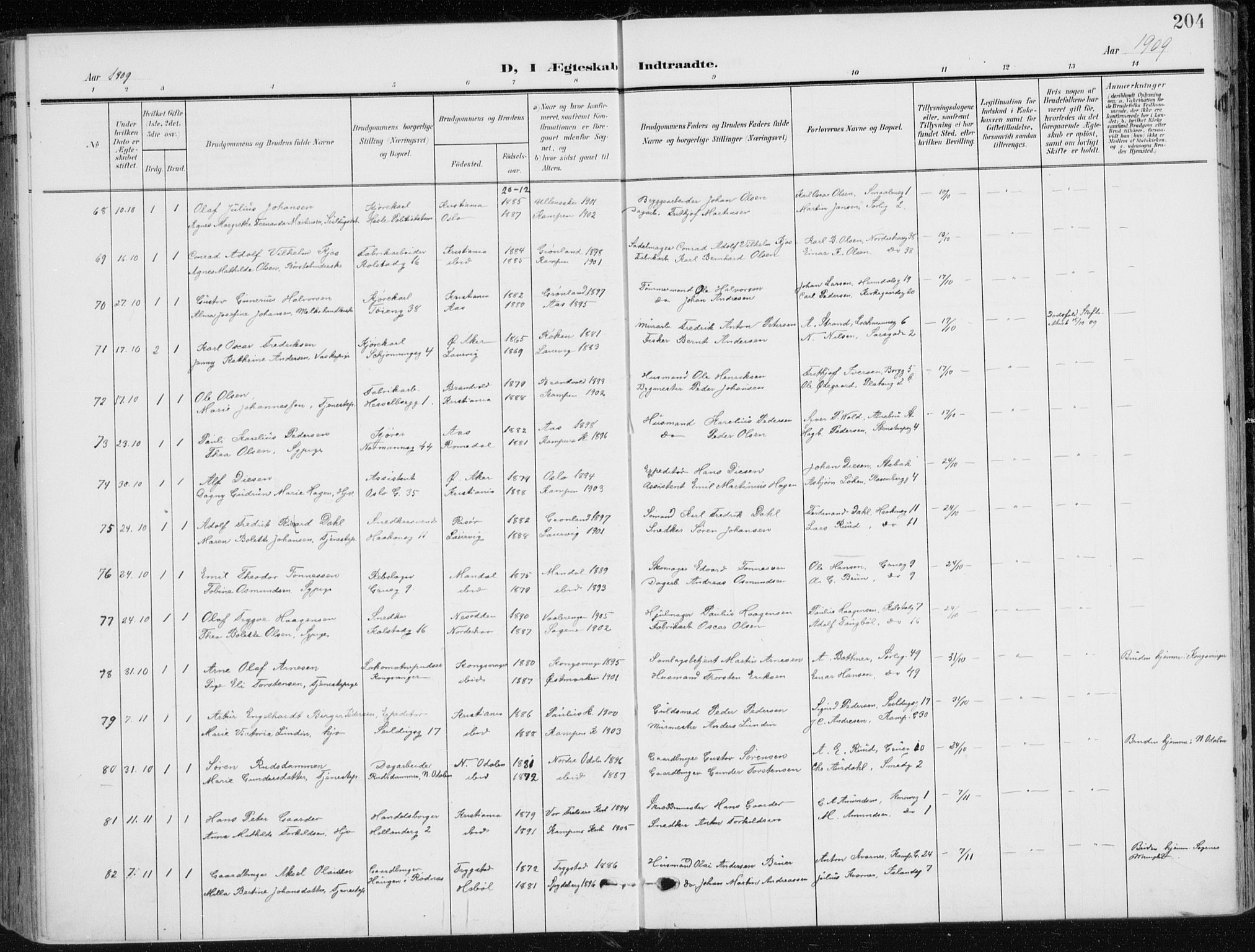 Kampen prestekontor Kirkebøker, SAO/A-10853/F/Fa/L0011: Parish register (official) no. I 11, 1907-1917, p. 204