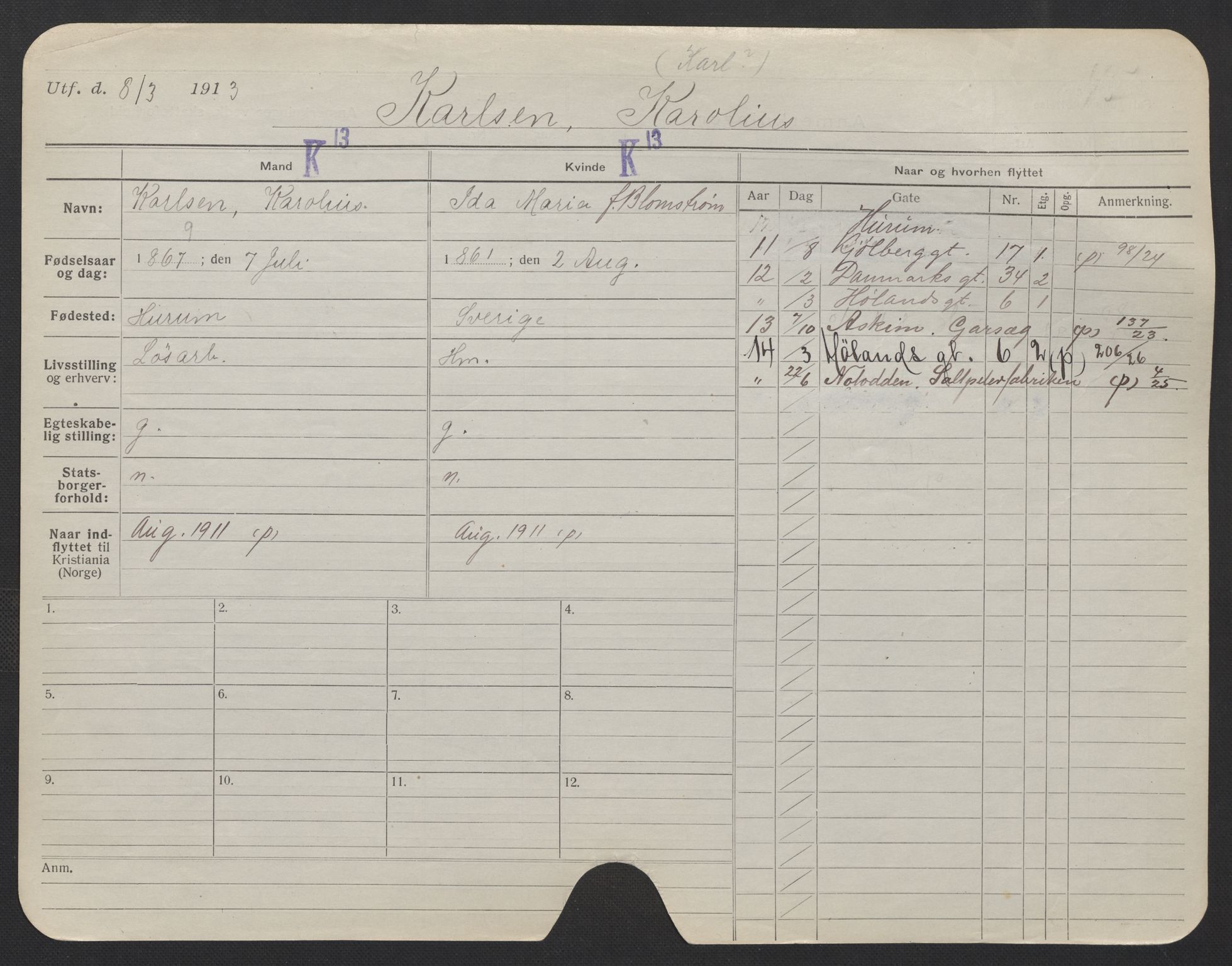 Oslo folkeregister, Registerkort, AV/SAO-A-11715/F/Fa/Fac/L0006: Menn, 1906-1914, p. 103a