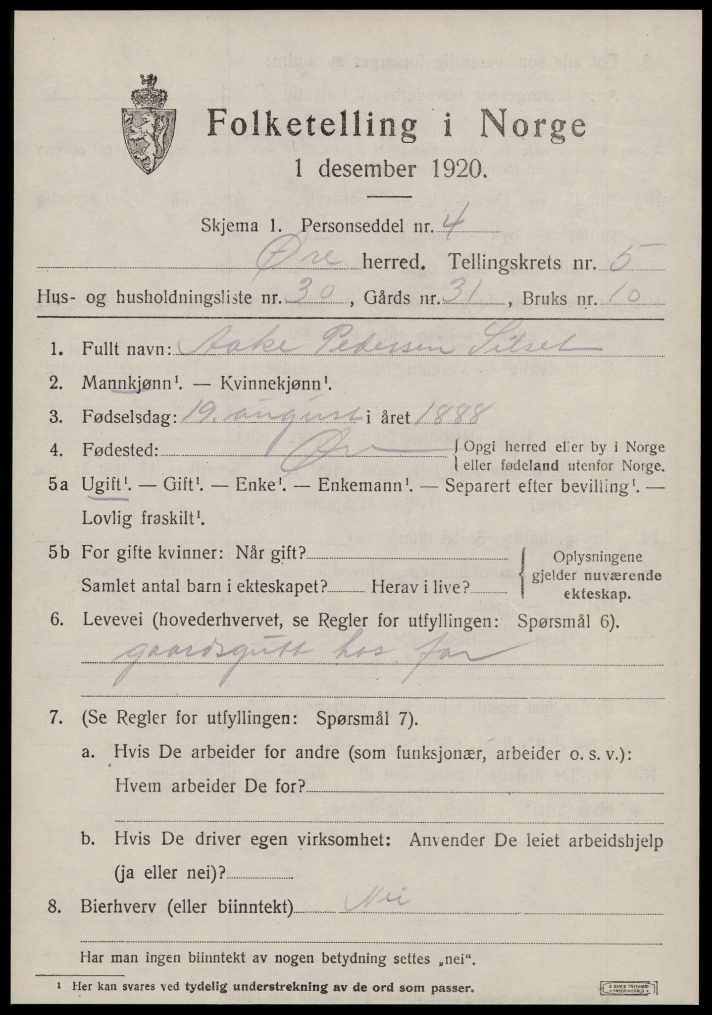 SAT, 1920 census for Øre, 1920, p. 3034