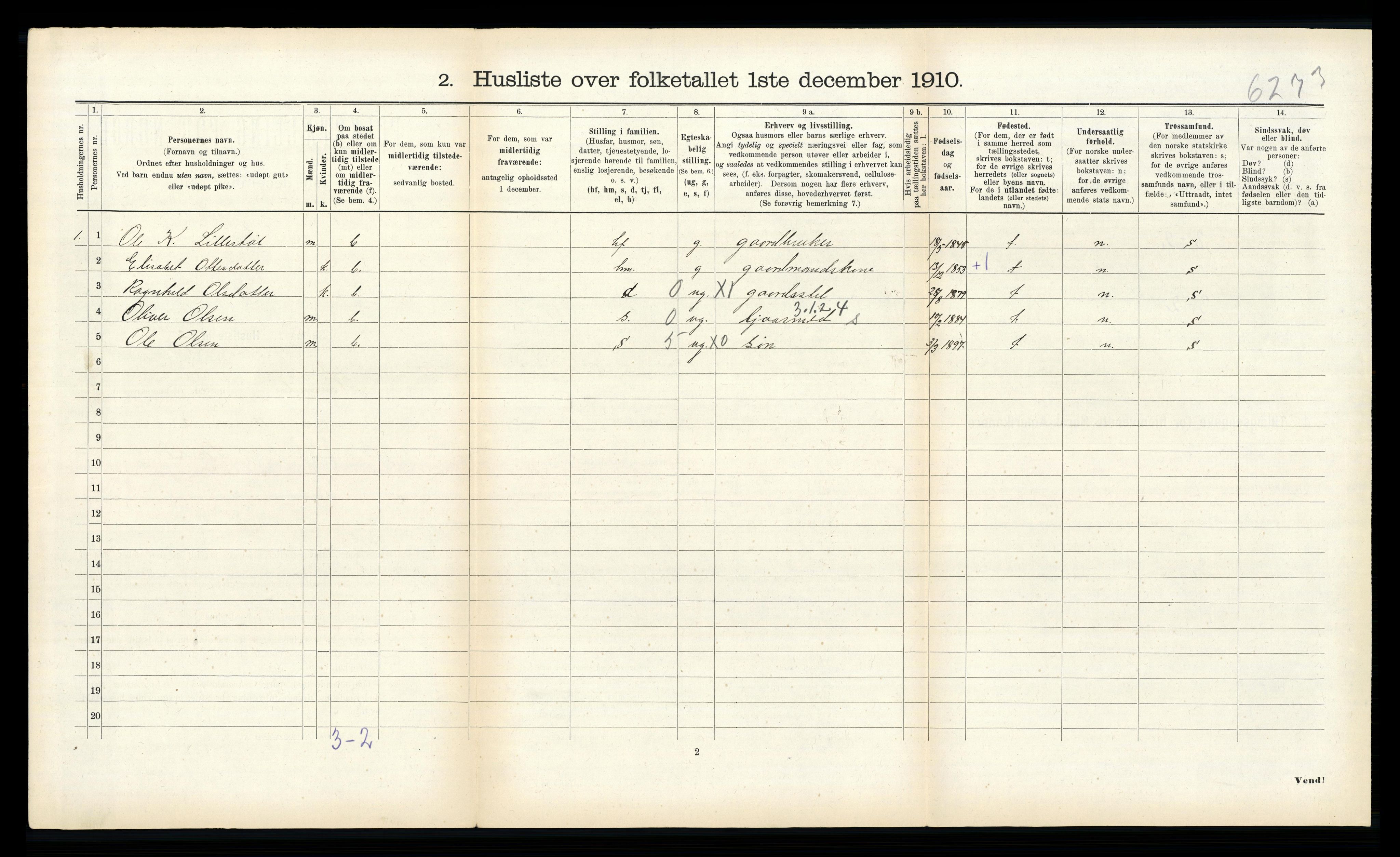 RA, 1910 census for Hornindal, 1910, p. 129