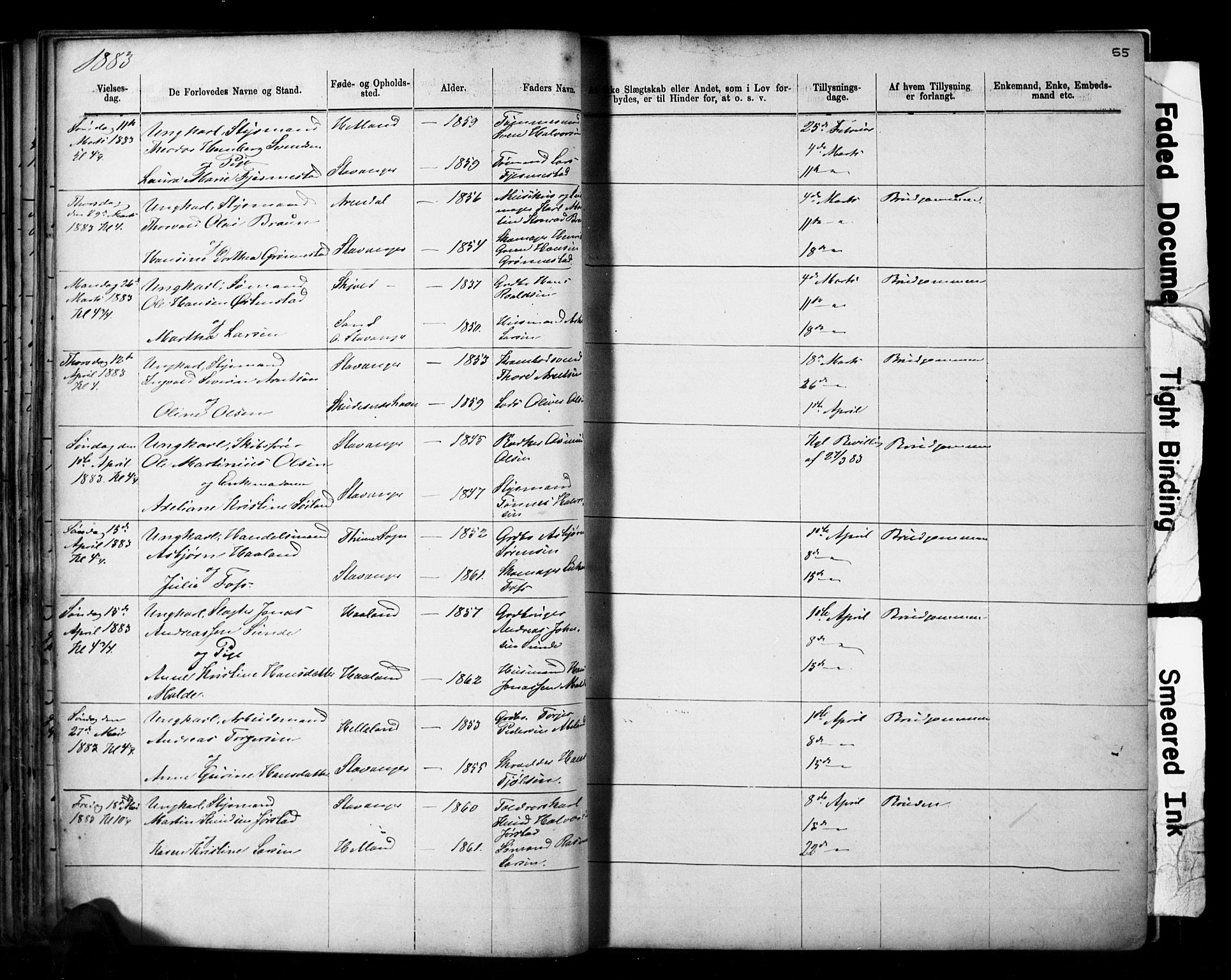 Domkirken sokneprestkontor, SAST/A-101812/001/30/30BB/L0014: Parish register (copy) no. B 14, 1875-1902, p. 55
