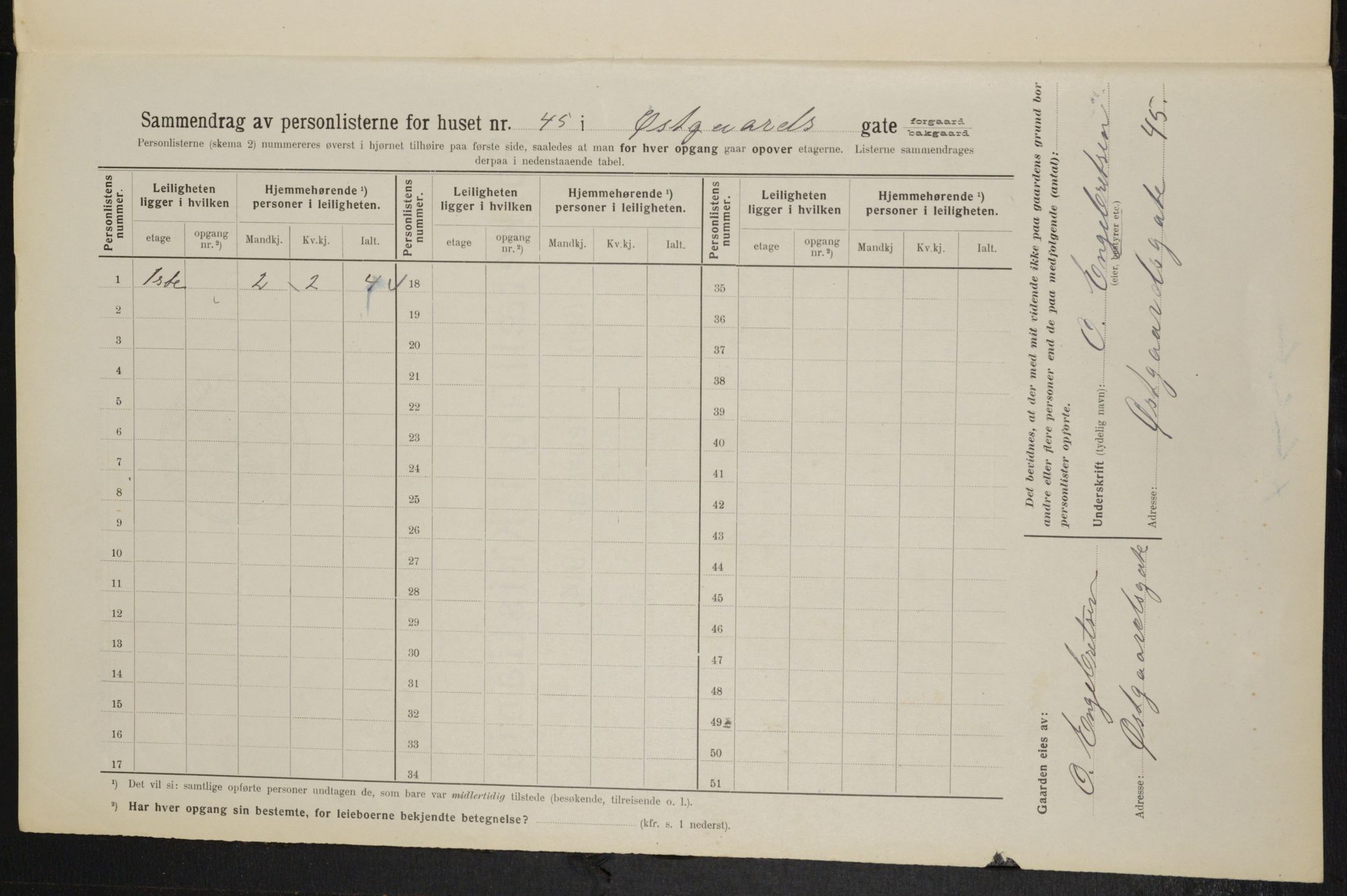 OBA, Municipal Census 1914 for Kristiania, 1914, p. 130401