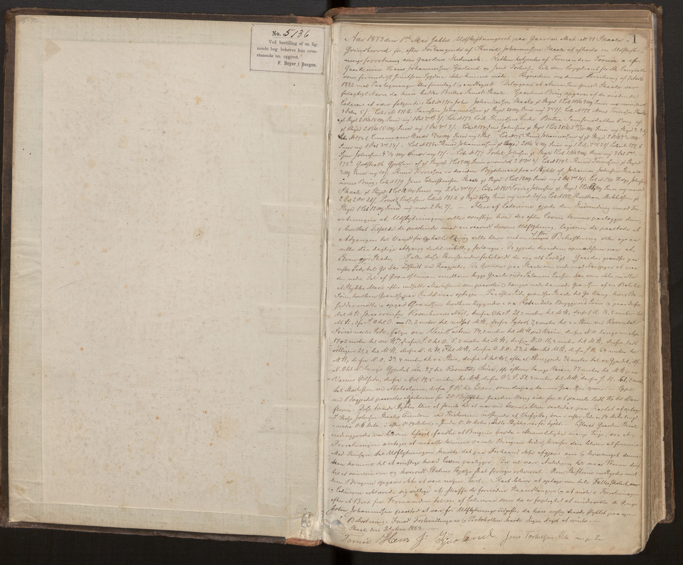 Hordaland jordskiftedøme - VI Sunnhordland jordskiftedistrikt, AV/SAB-A-7301/A/Aa/L0007: Forhandlingsprotokoll, 1883-1886, p. 1a