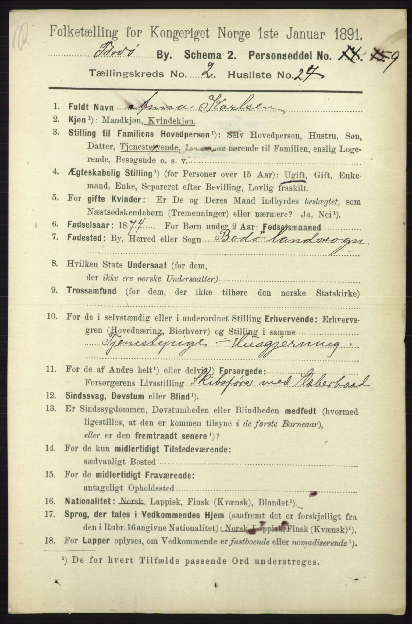 RA, 1891 census for 1804 Bodø, 1891, p. 1334