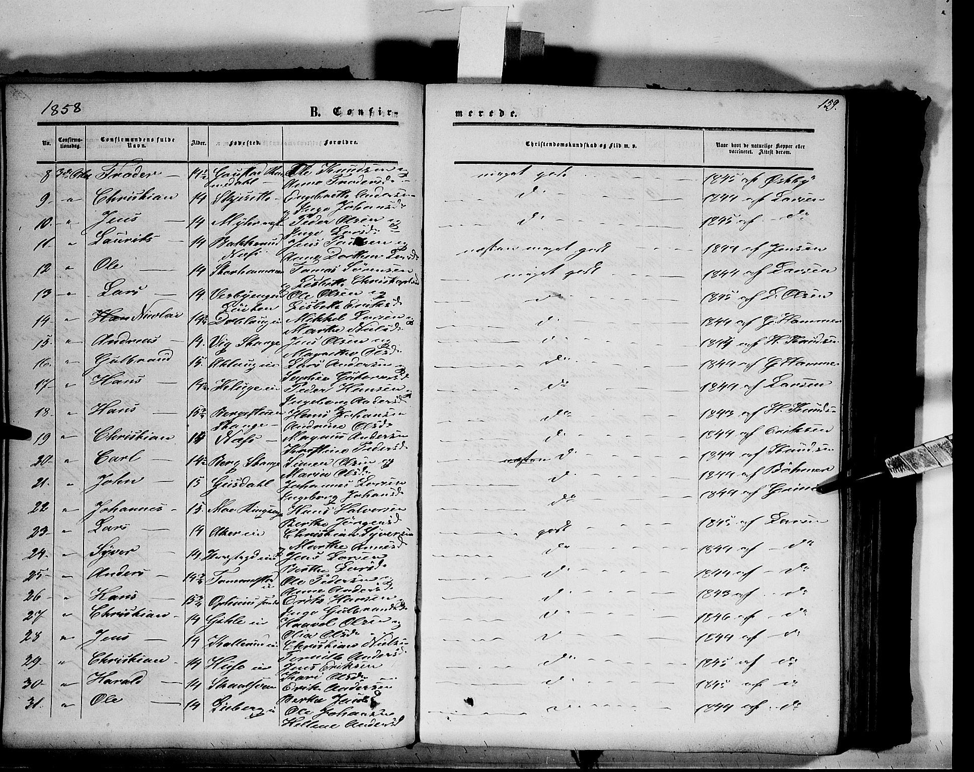 Vang prestekontor, Hedmark, AV/SAH-PREST-008/H/Ha/Haa/L0012: Parish register (official) no. 12, 1855-1870, p. 159