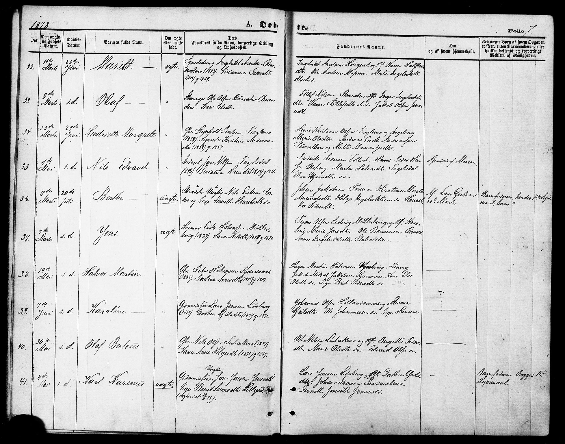 Målselv sokneprestembete, SATØ/S-1311/G/Ga/Gaa/L0005kirke: Parish register (official) no. 5, 1872-1884, p. 7